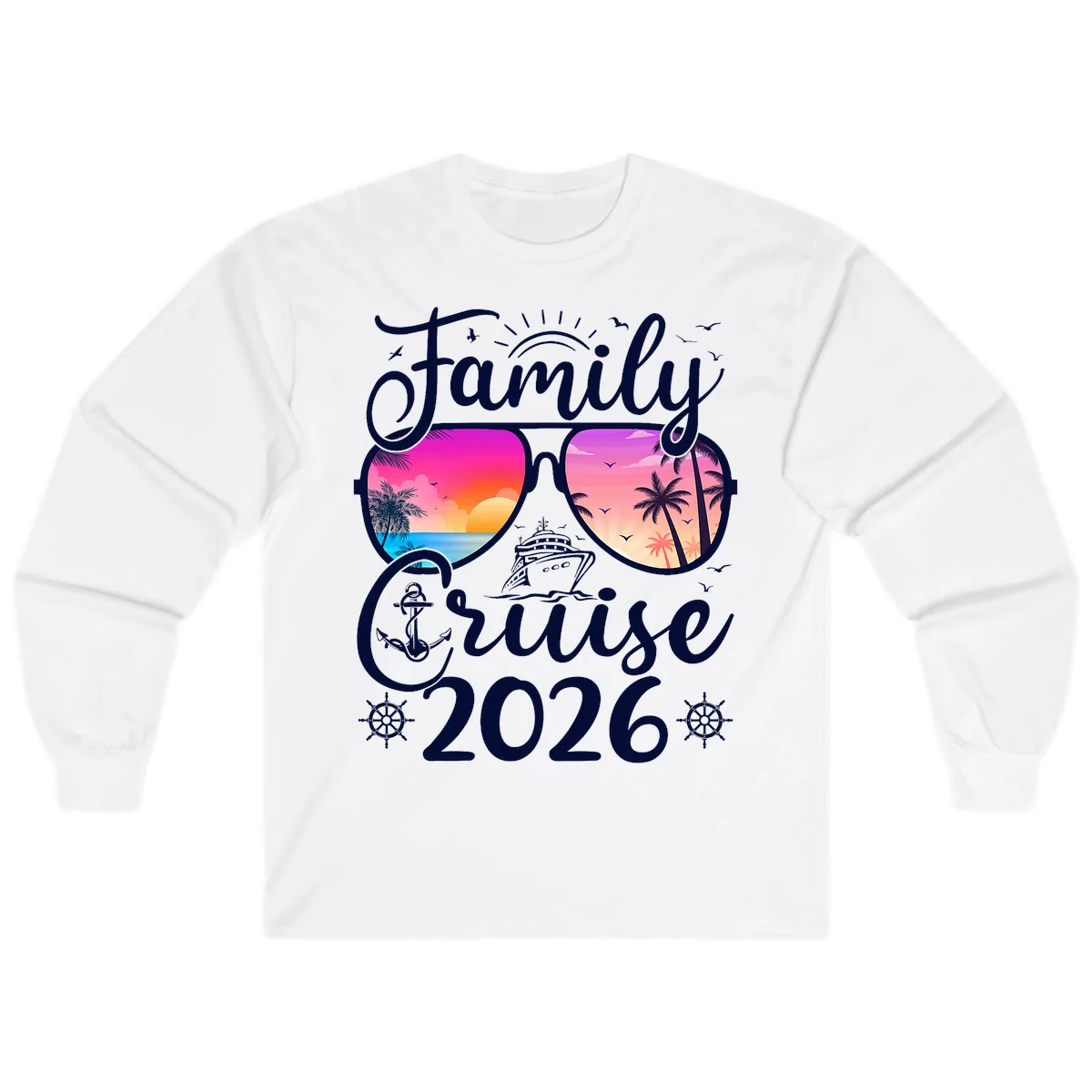 Family Cruise 2026 Tropical Sunset Sunglasses Long Sleeve in White