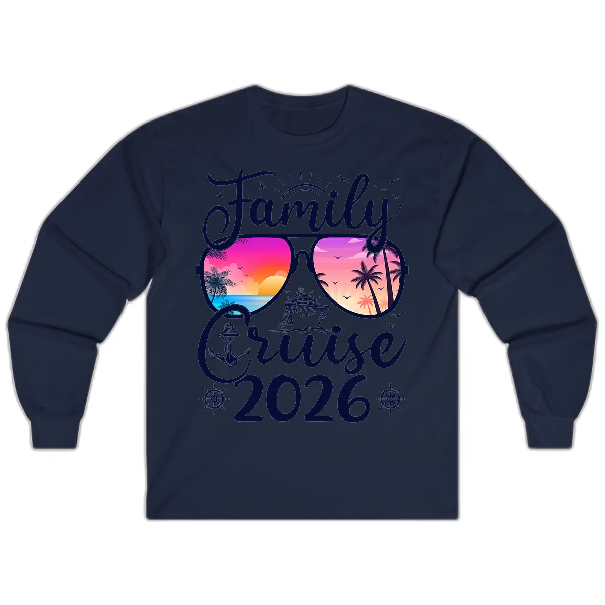 Family Cruise 2026 Tropical Sunset Sunglasses Long Sleeve in Navy