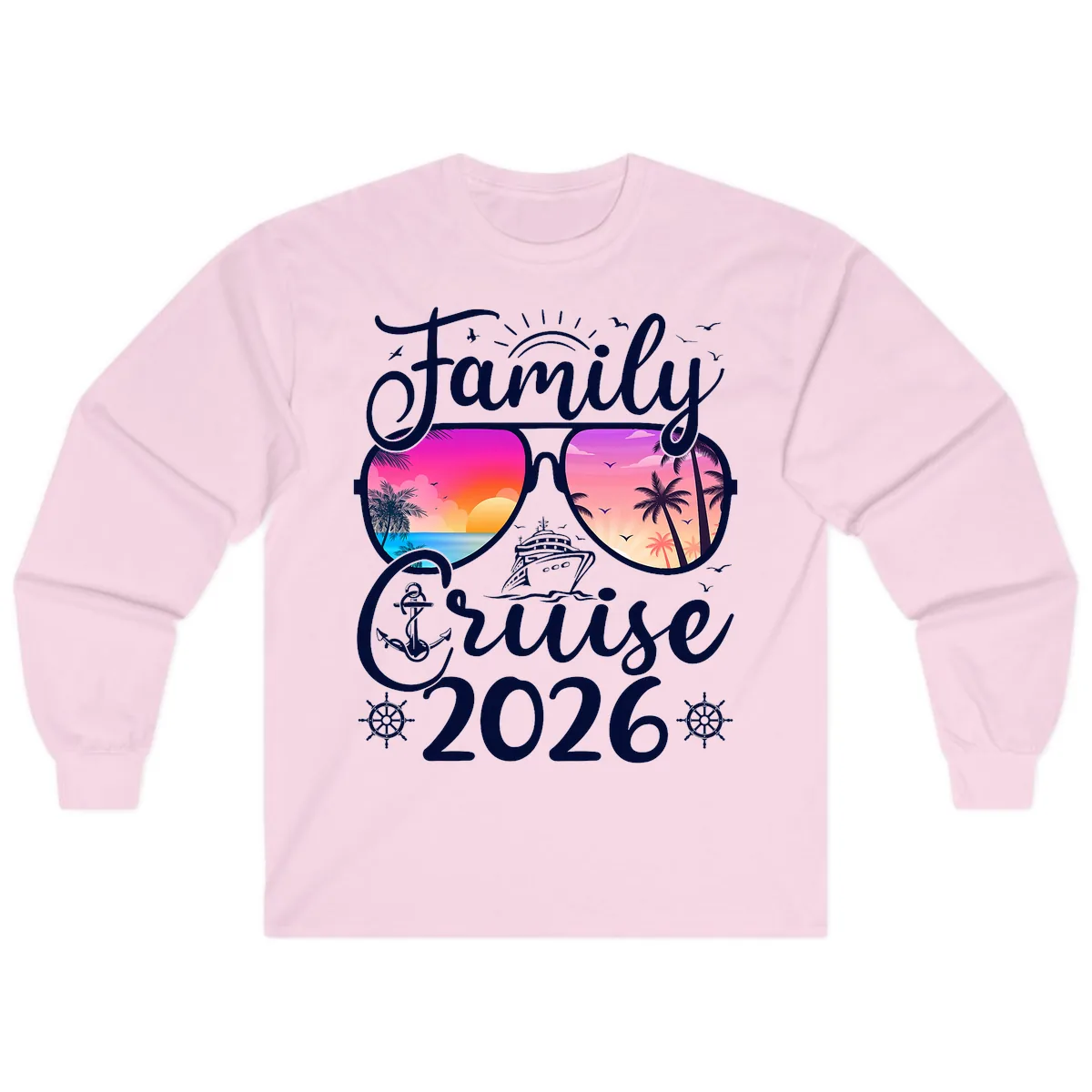 Family Cruise 2026 Tropical Sunset Sunglasses Long Sleeve in Light Pink