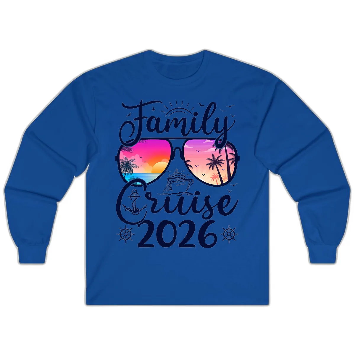 Family Cruise 2026 Tropical Sunset Sunglasses Long Sleeve in Royal