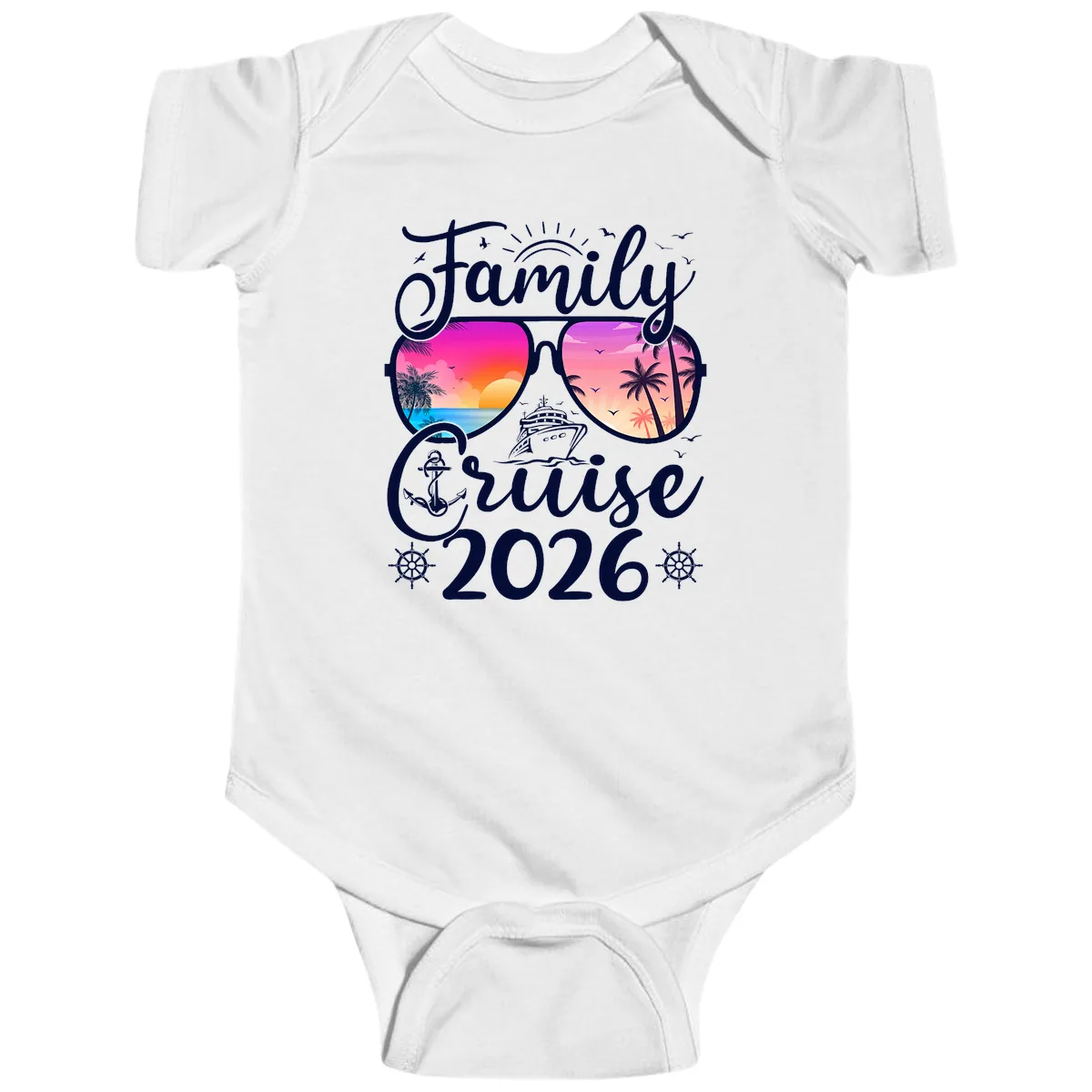 Family Cruise 2026 Tropical Sunset Sunglasses Baby Onesie in White