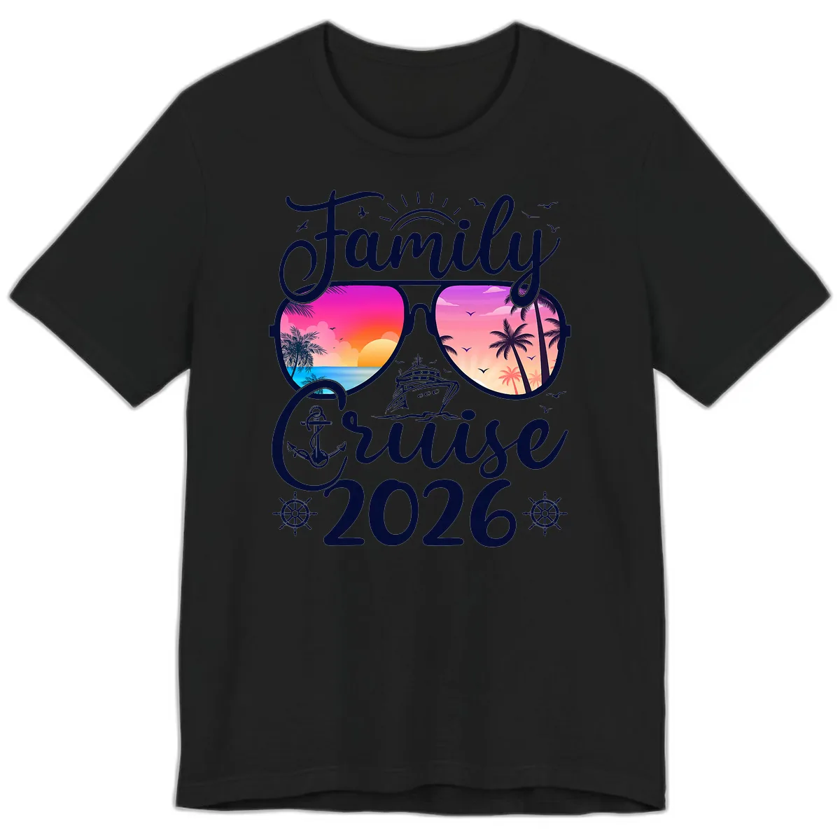 Family Cruise 2026 Tropical Sunset Sunglasses Premium T-Shirt in Black