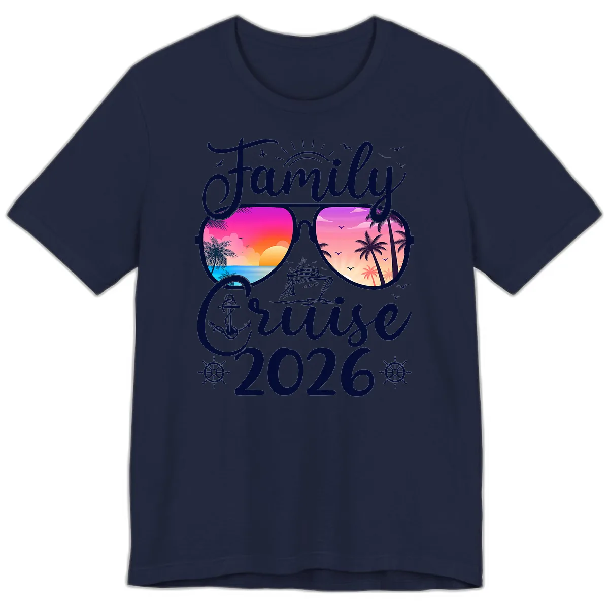 Family Cruise 2026 Tropical Sunset Sunglasses Premium T-Shirt in Navy