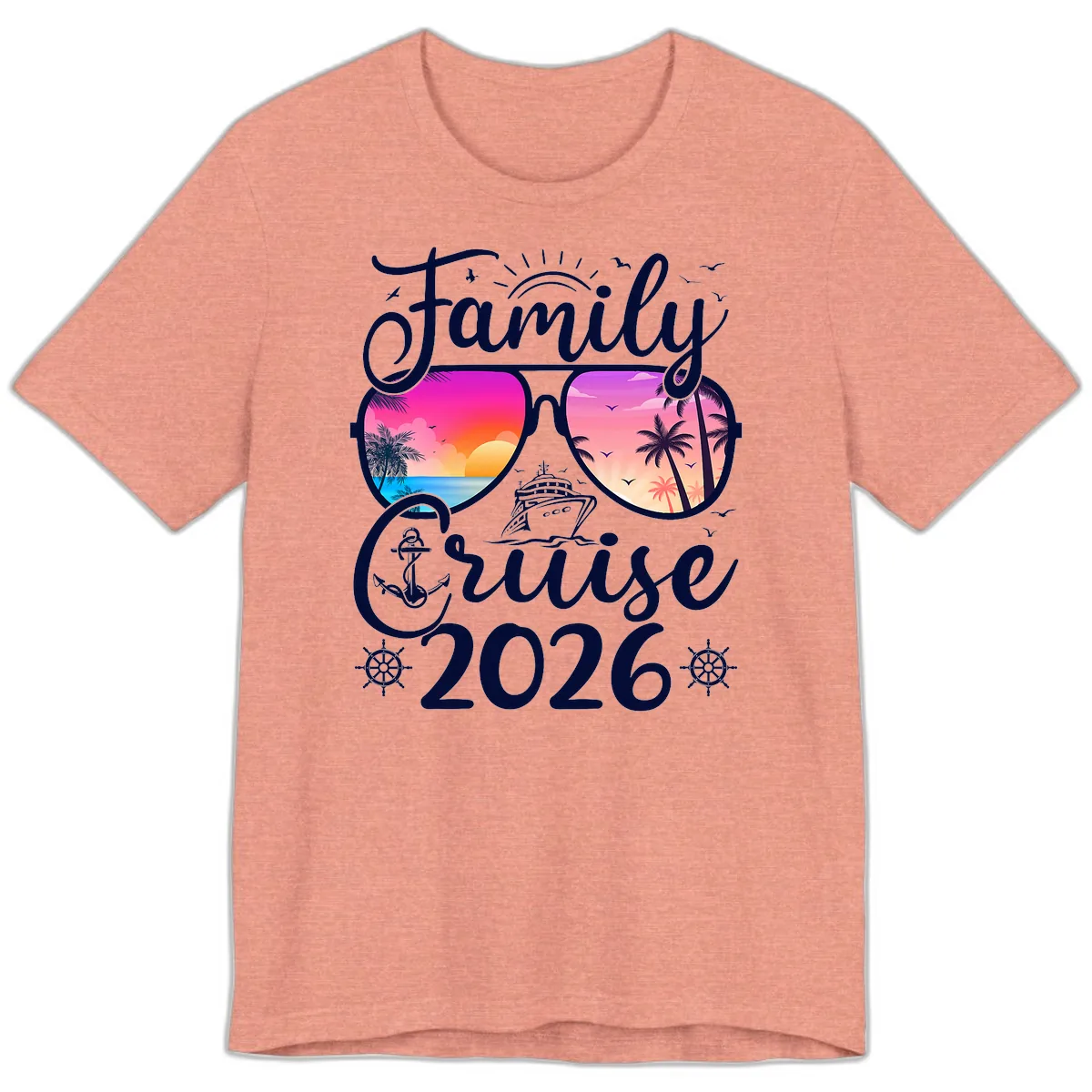 Family Cruise 2026 Tropical Sunset Sunglasses Premium T-Shirt in Heather Sunset