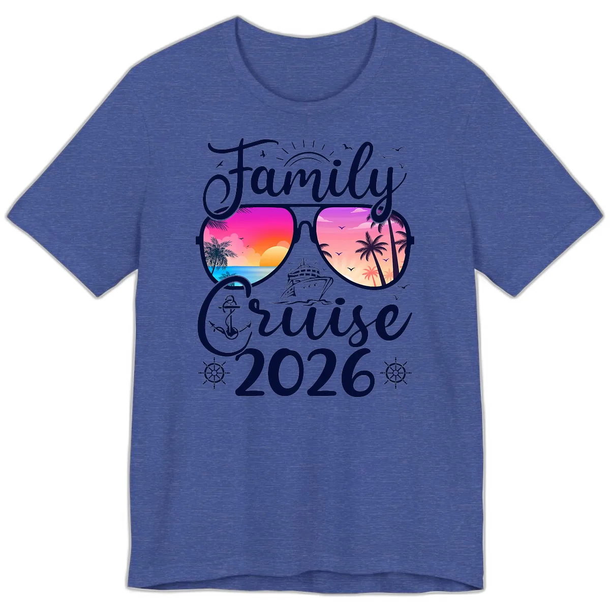 Family Cruise 2026 Tropical Sunset Sunglasses Premium T-Shirt in Heather True Royal