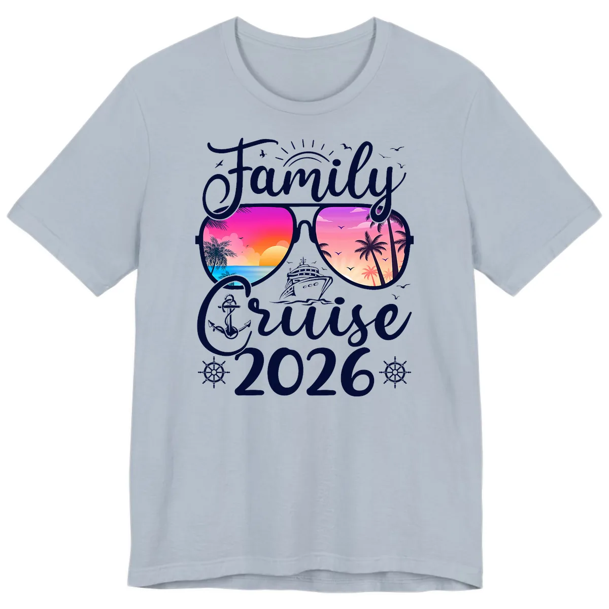 Family Cruise 2026 Tropical Sunset Sunglasses Premium T-Shirt in Light Blue