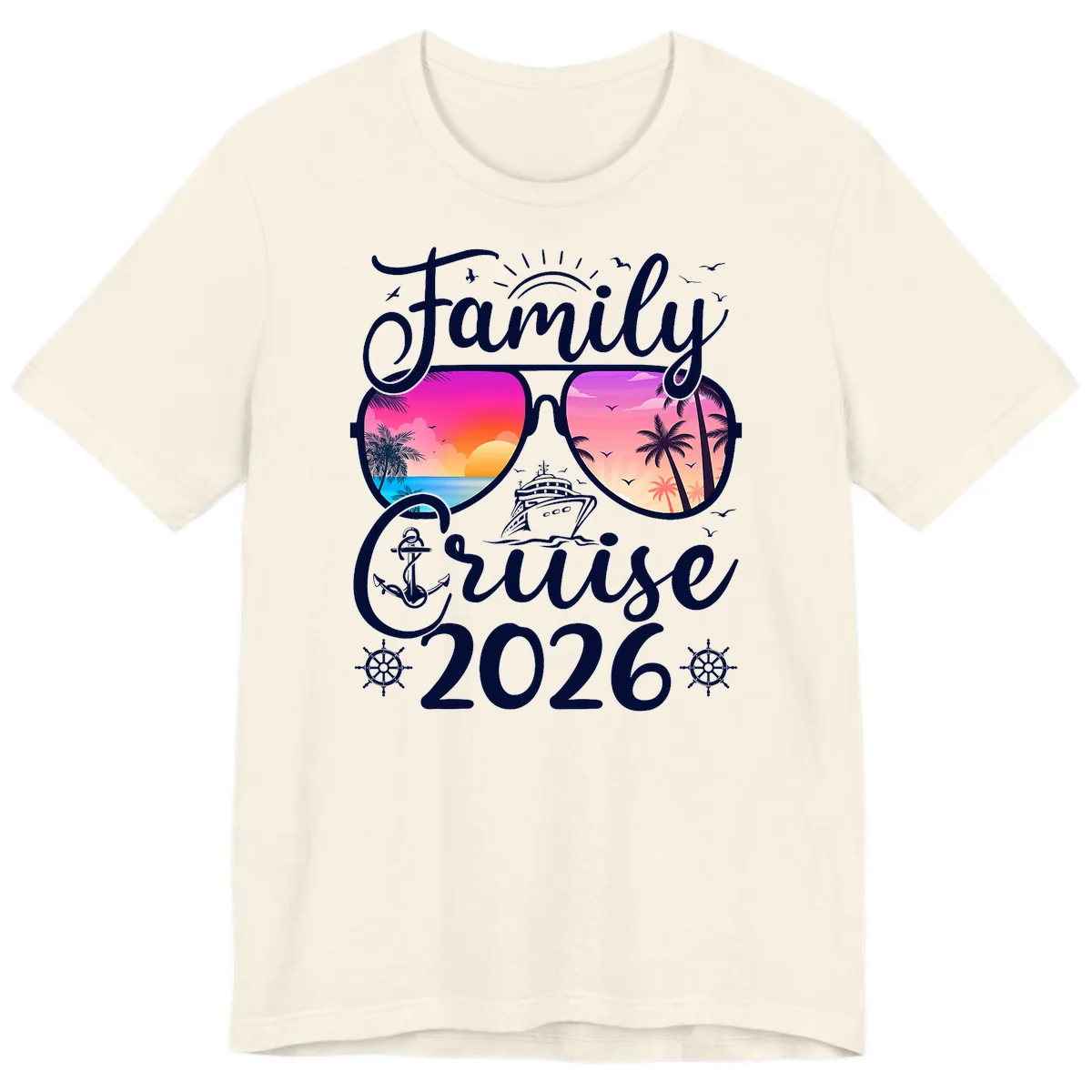 Family Cruise 2026 Tropical Sunset Sunglasses Premium T-Shirt in Natural
