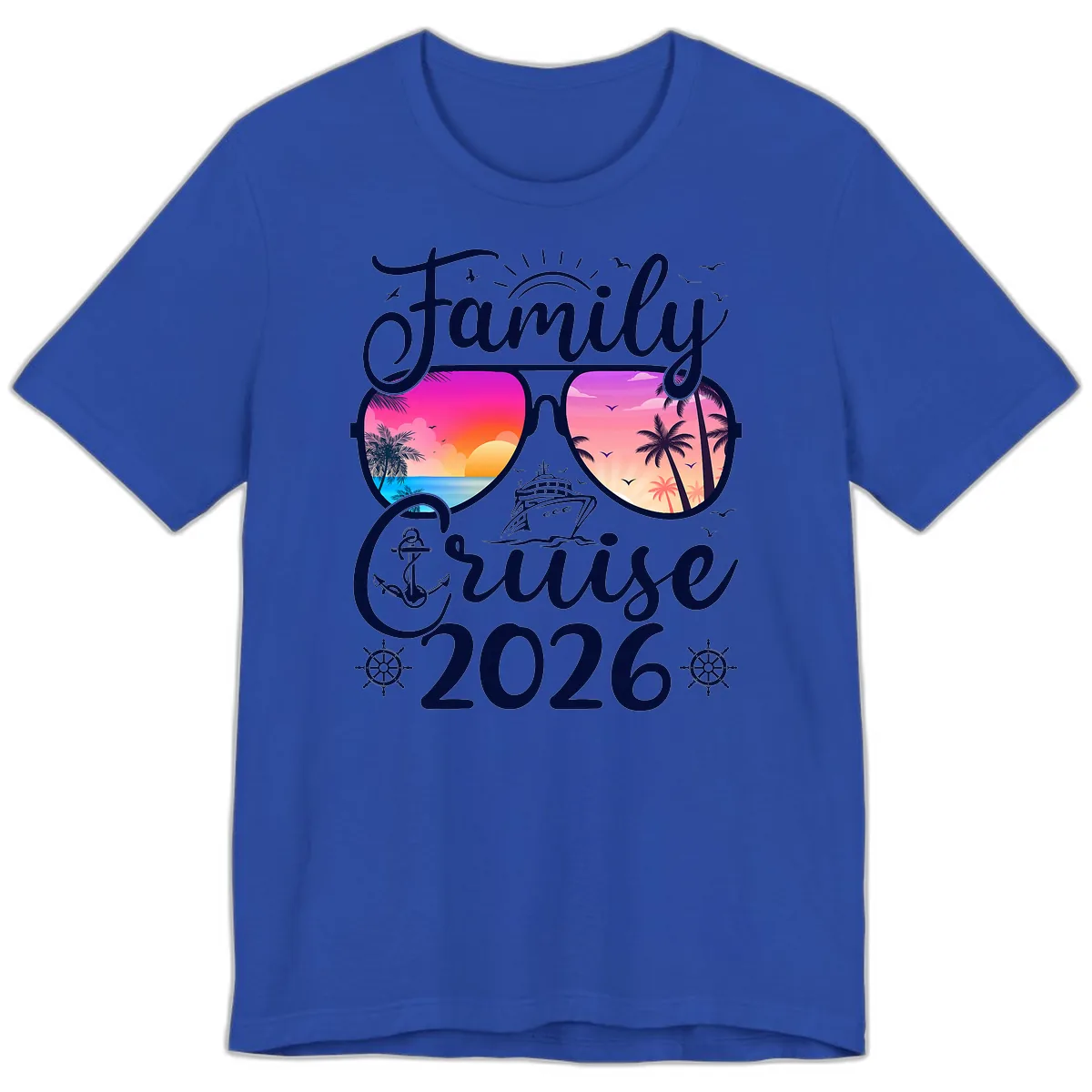 Family Cruise 2026 Tropical Sunset Sunglasses Premium T-Shirt in True Royal