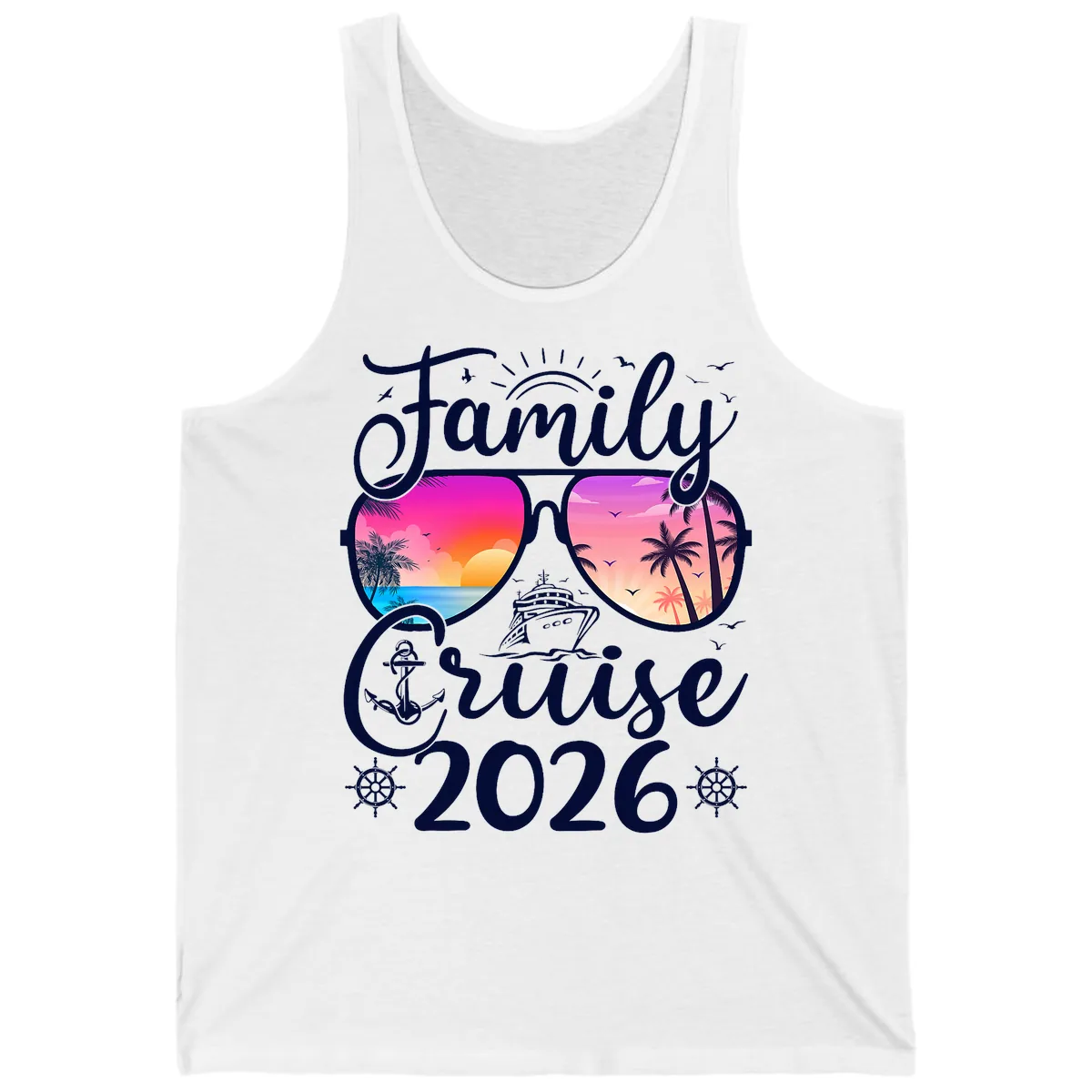 Family Cruise 2026 Tropical Sunset Sunglasses Tank in White