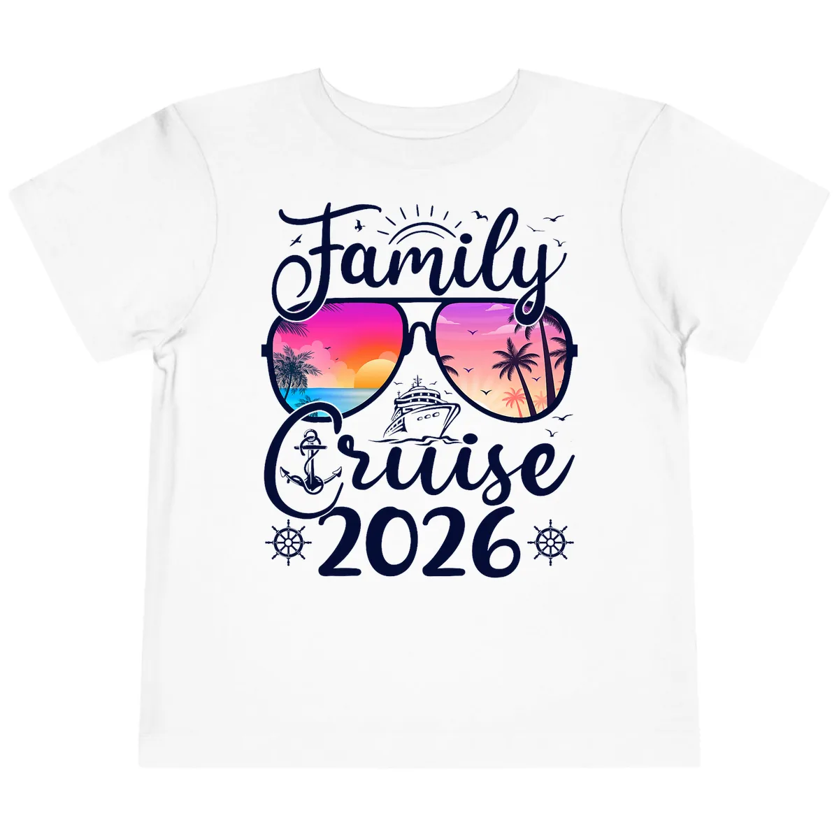 Family Cruise 2026 Tropical Sunset Sunglasses Toddler T-Shirt in White