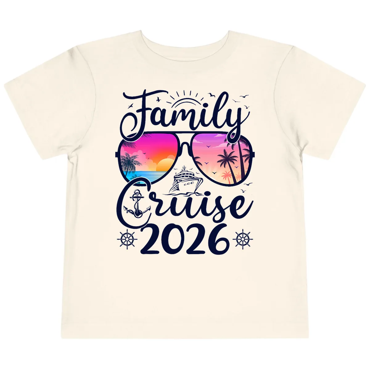 Family Cruise 2026 Tropical Sunset Sunglasses Toddler T-Shirt in Natural