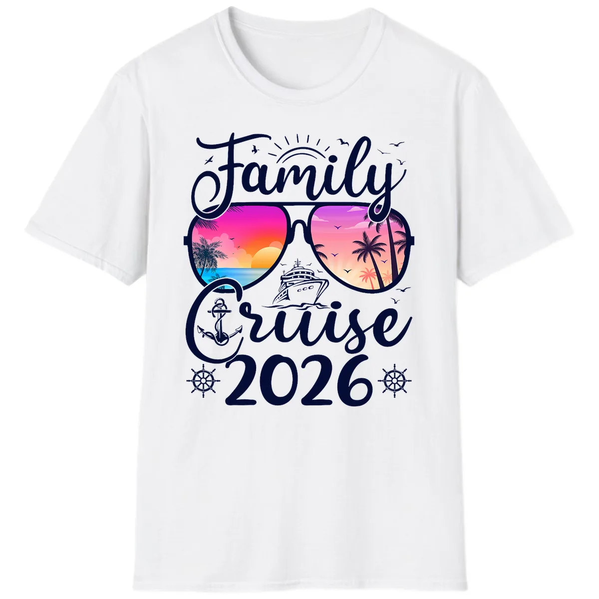 Family Cruise 2026 Tropical Sunset Sunglasses T-Shirt in White