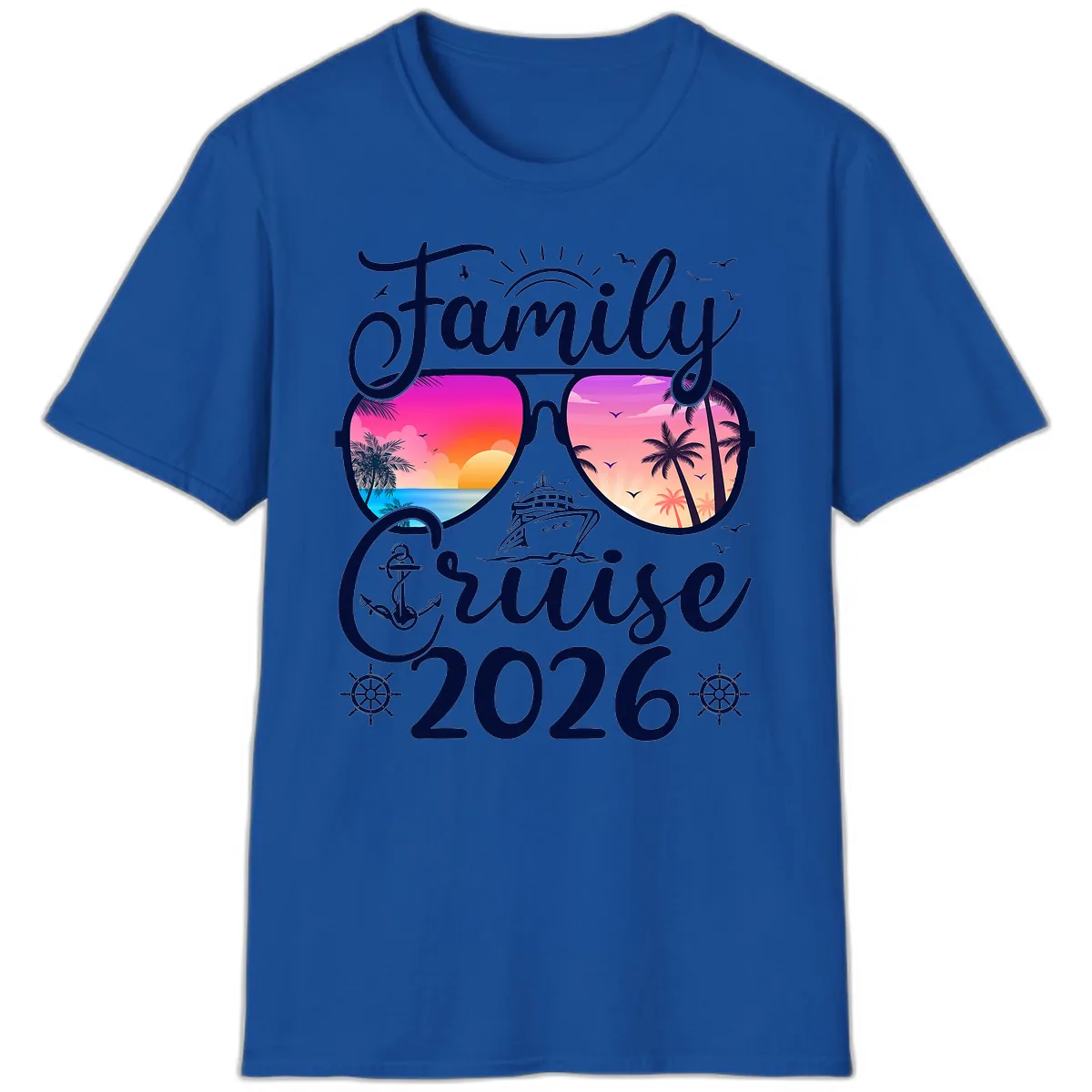 Family Cruise 2026 Tropical Sunset Sunglasses T-Shirt in Royal