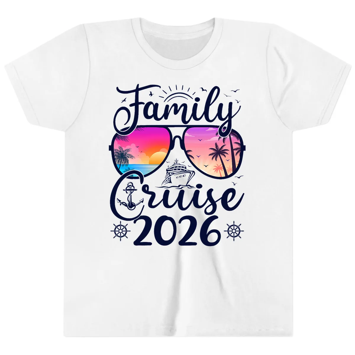 Family Cruise 2026 Tropical Sunset Sunglasses Youth T-Shirt in White