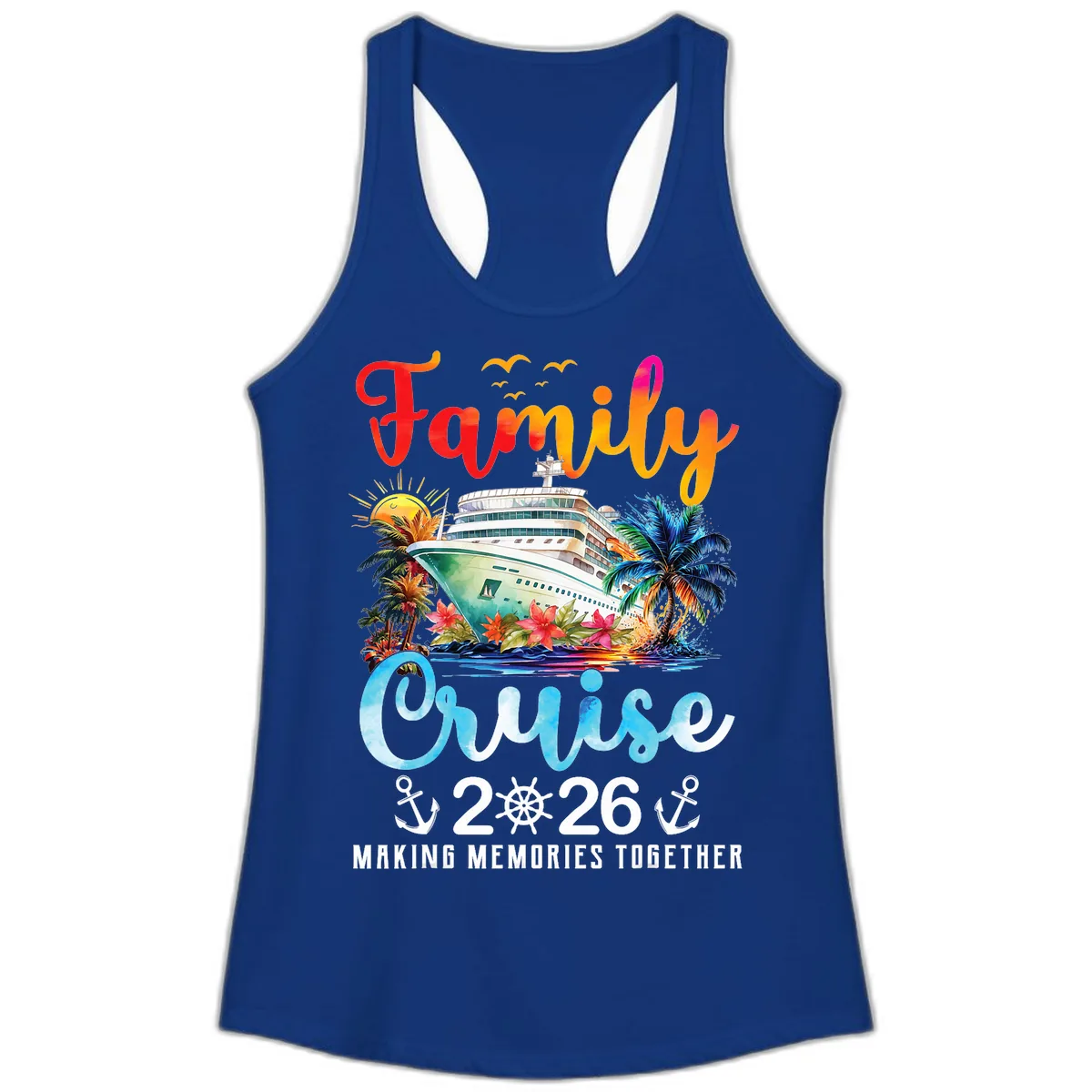 Family Cruise 2026 Making Memories Together Vacation Ladies Tank in Solid Royal