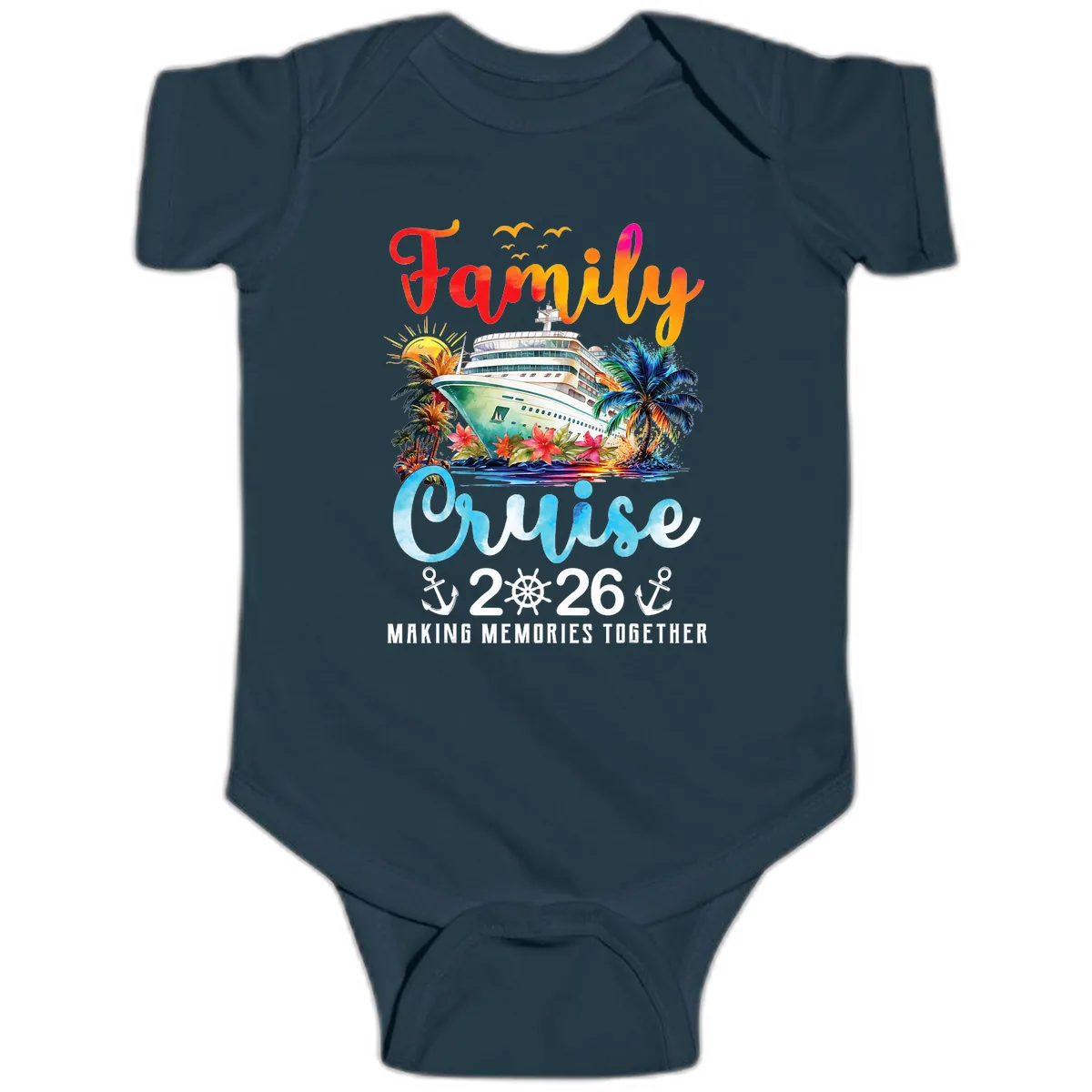 Family Cruise 2026 Making Memories Together Vacation Baby Onesie in Navy