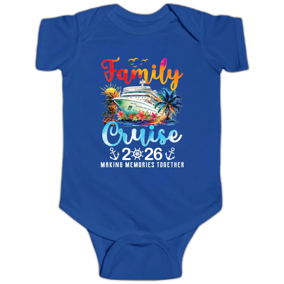 Family Cruise 2026 Making Memories Together Vacation Baby Onesie in Royal