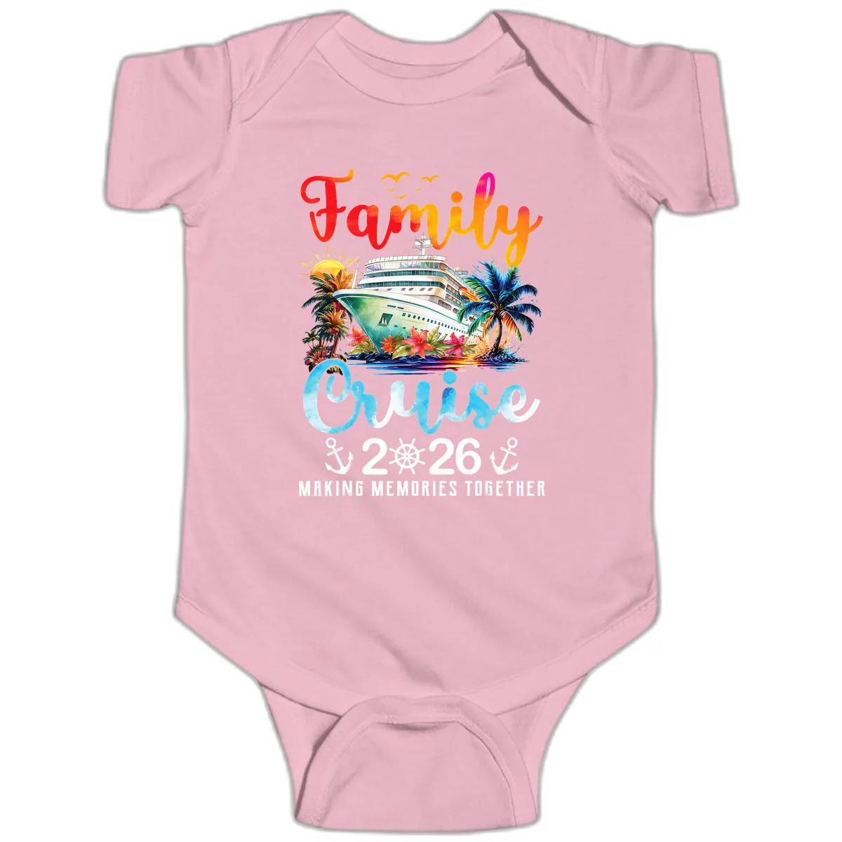 Family Cruise 2026 Making Memories Together Vacation Baby Onesie in Pink