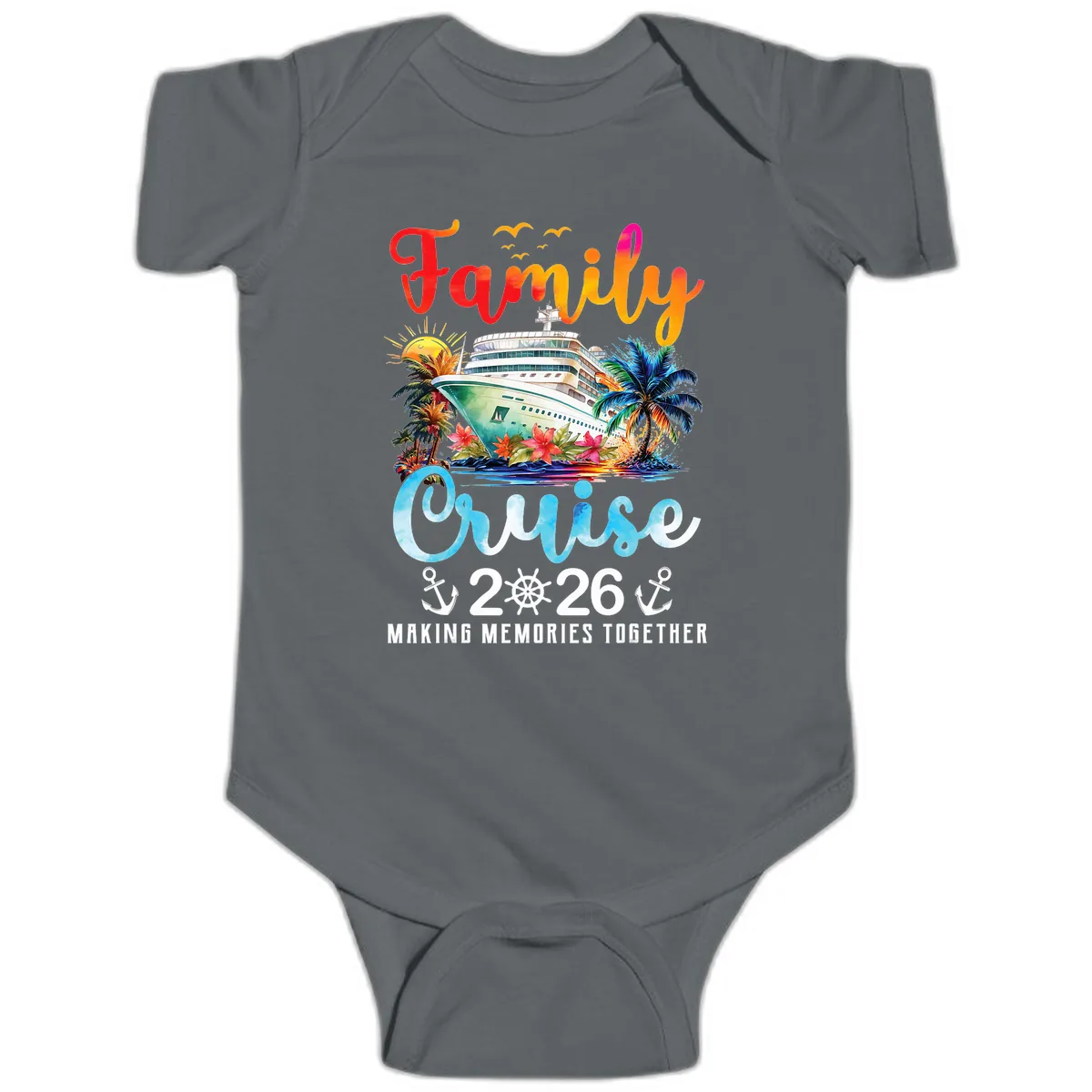 Family Cruise 2026 Making Memories Together Vacation Baby Onesie in Charcoal