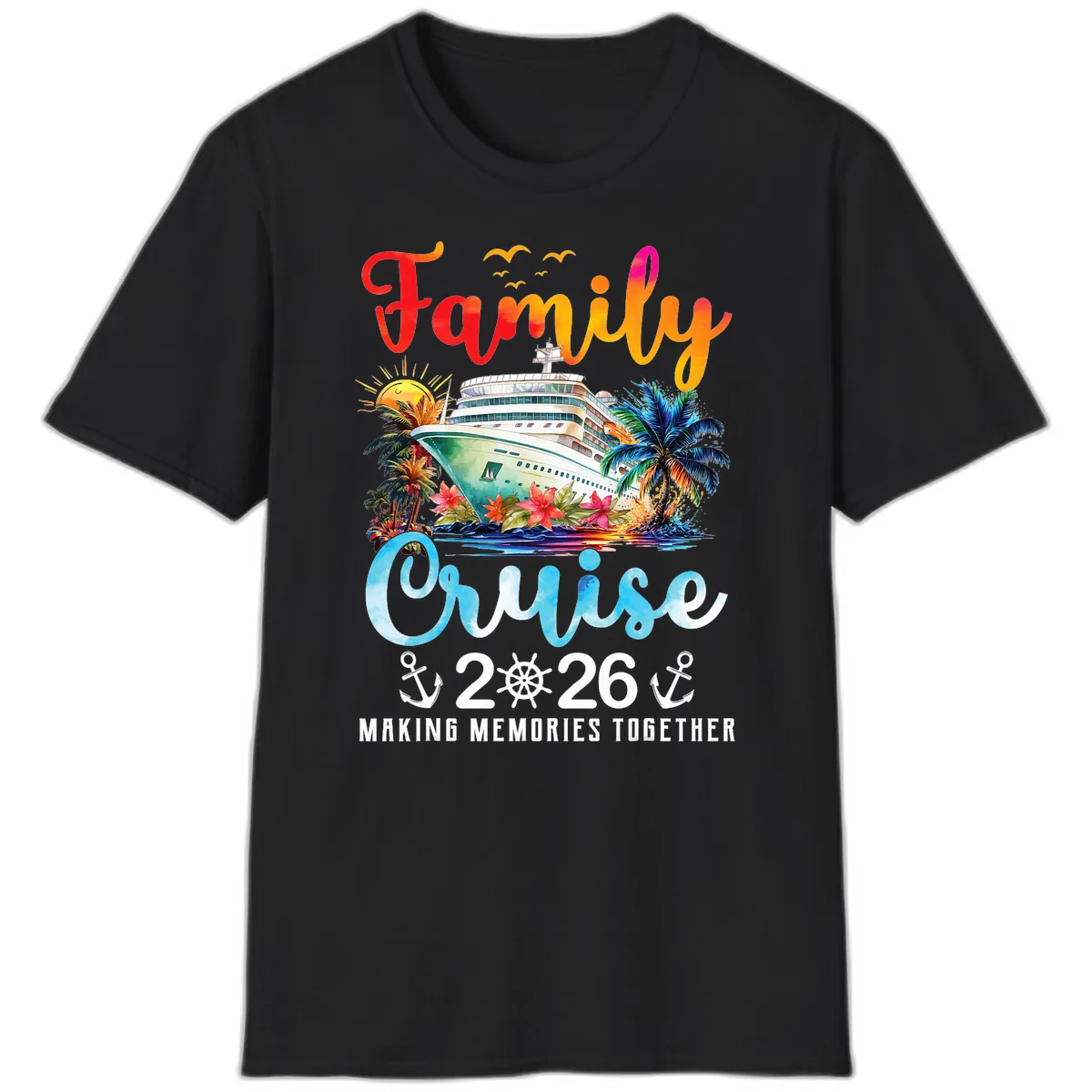 Family Cruise 2026 Making Memories Together Vacation T-Shirt in Black