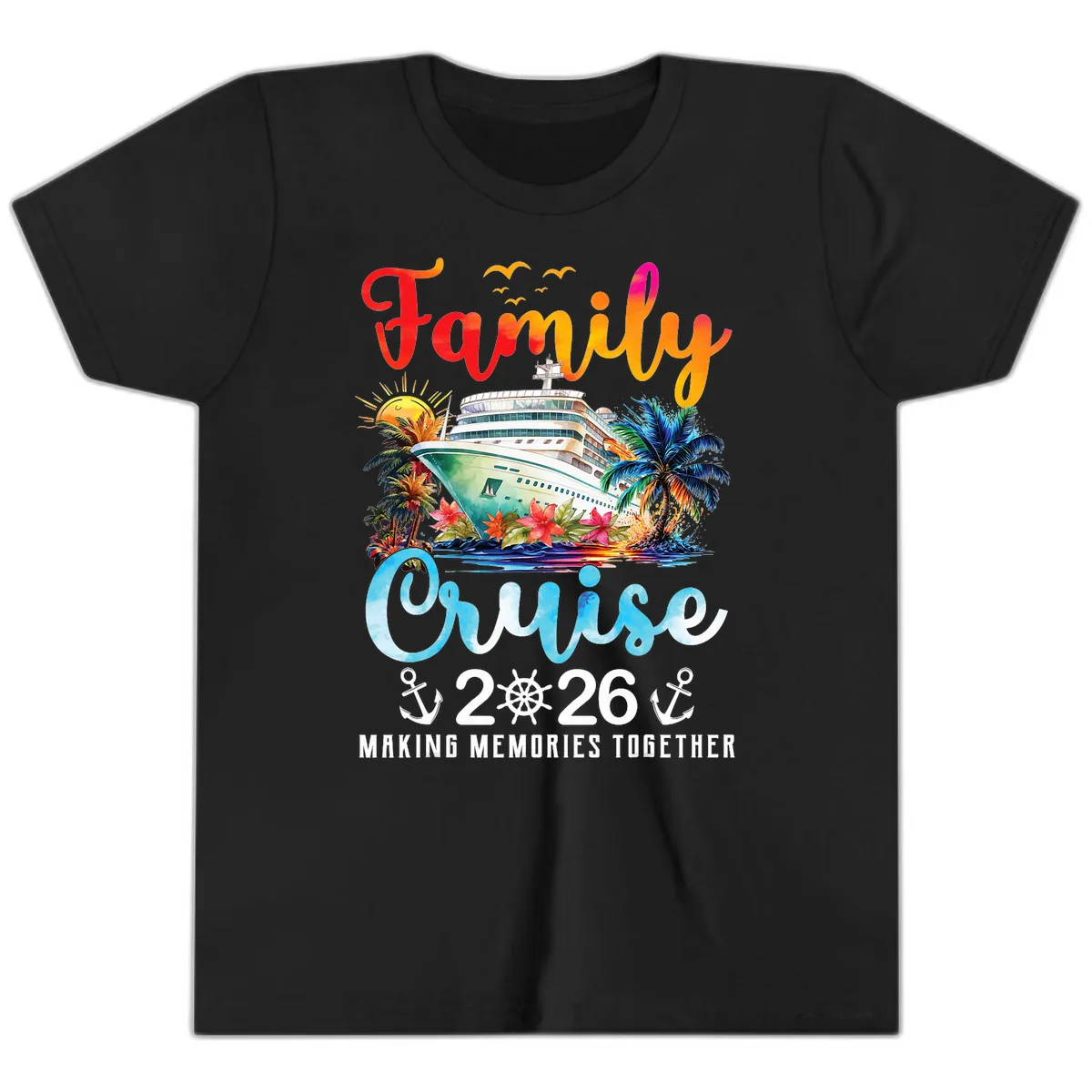 Family Cruise 2026 Making Memories Together Vacation Youth T-Shirt in Black