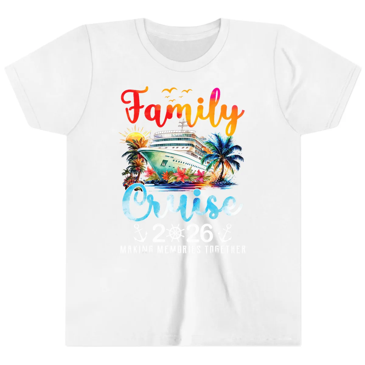 Family Cruise 2026 Making Memories Together Vacation Youth T-Shirt in White