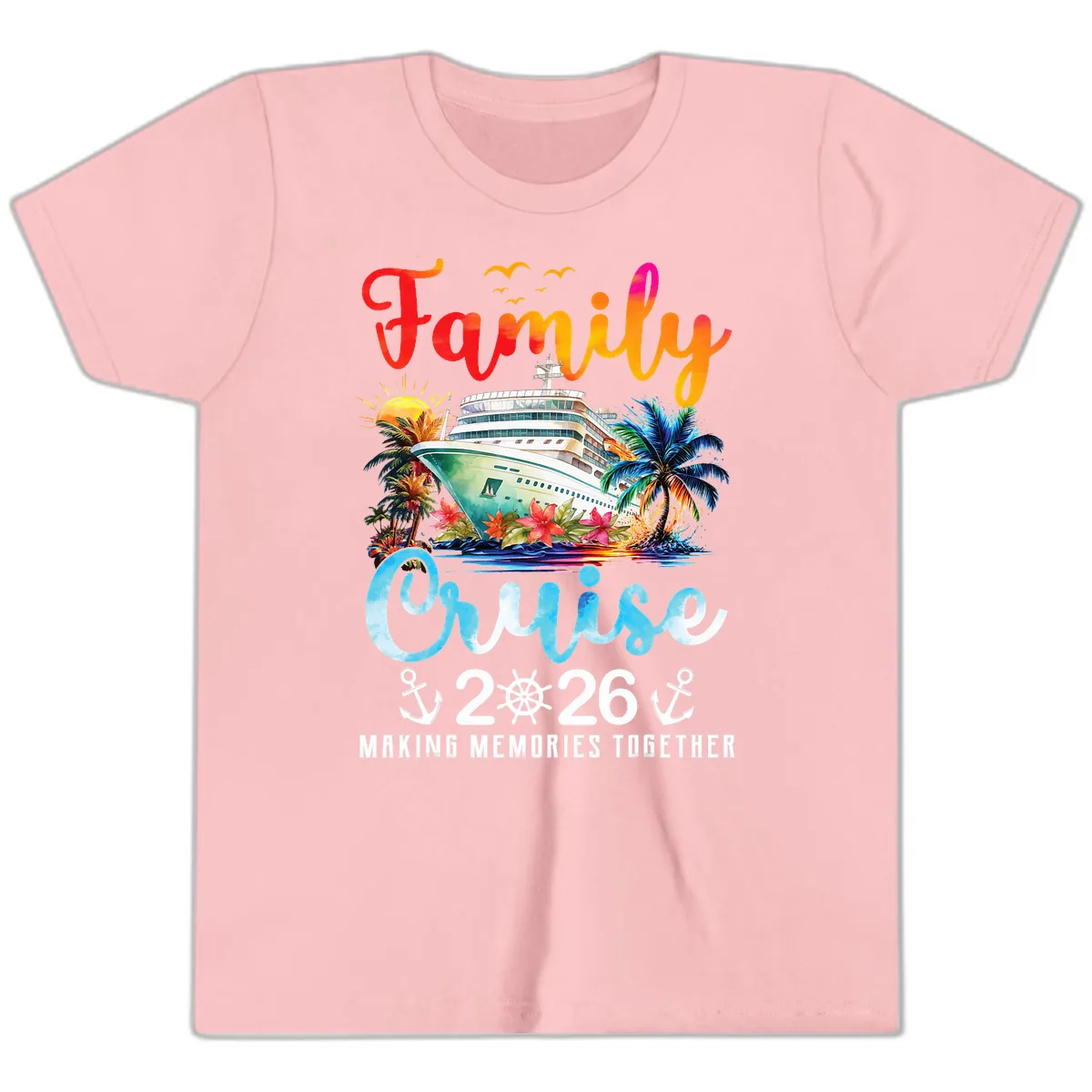 Family Cruise 2026 Making Memories Together Vacation Youth T-Shirt in Pink