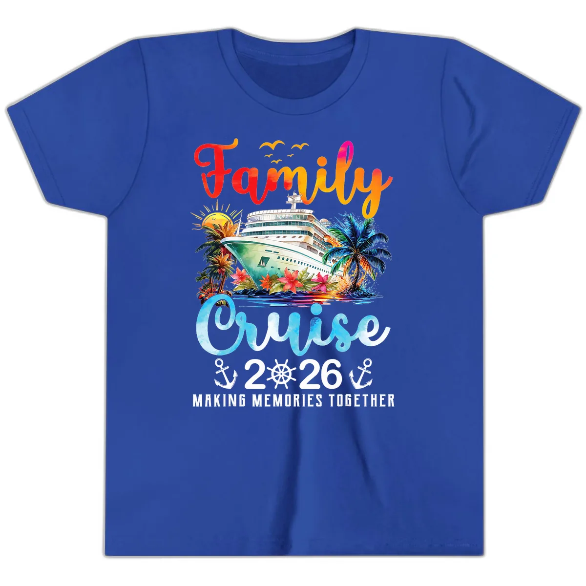 Family Cruise 2026 Making Memories Together Vacation Youth T-Shirt in True Royal
