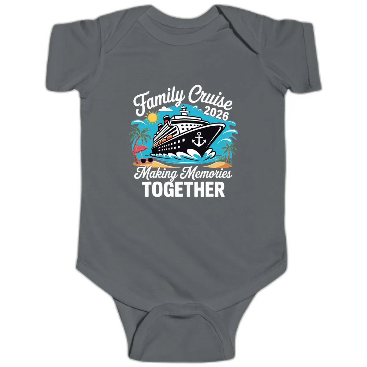 Family Cruise 2026 Making Memories Together Baby Onesie in Charcoal