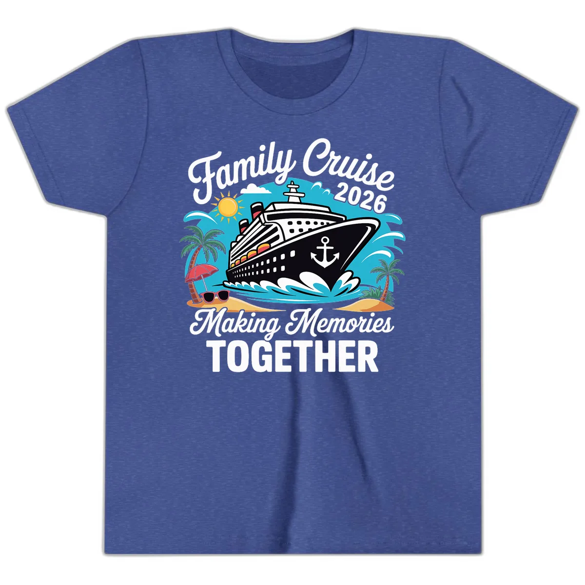 Family Cruise 2026 Making Memories Together Youth T-Shirt in Heather True Royal