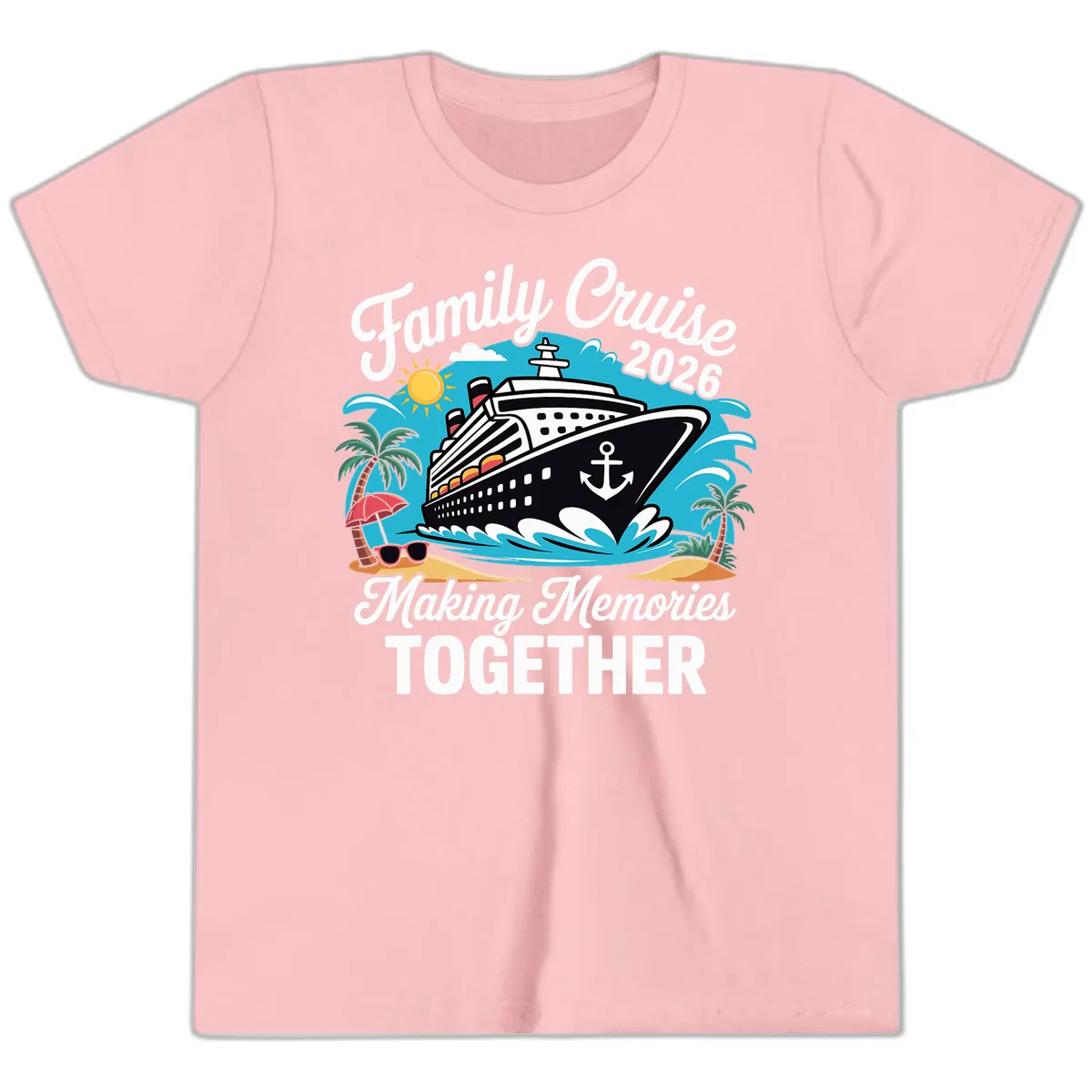 Family Cruise 2026 Making Memories Together Youth T-Shirt in Pink