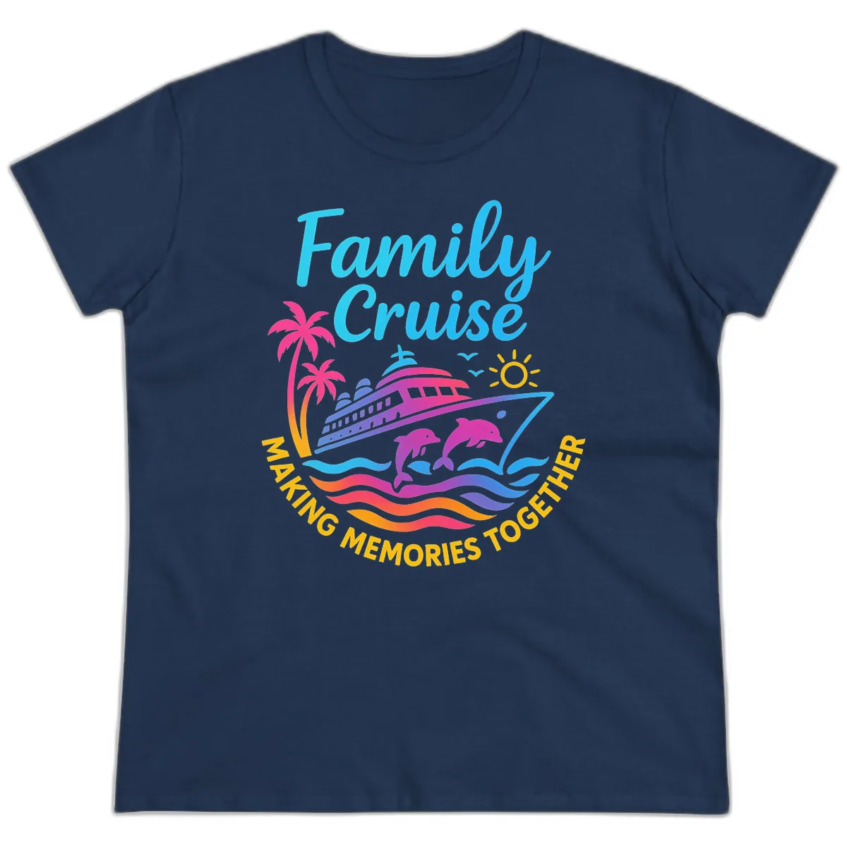 Making Memories Family Cruise Vacation Ladies Tee in Navy