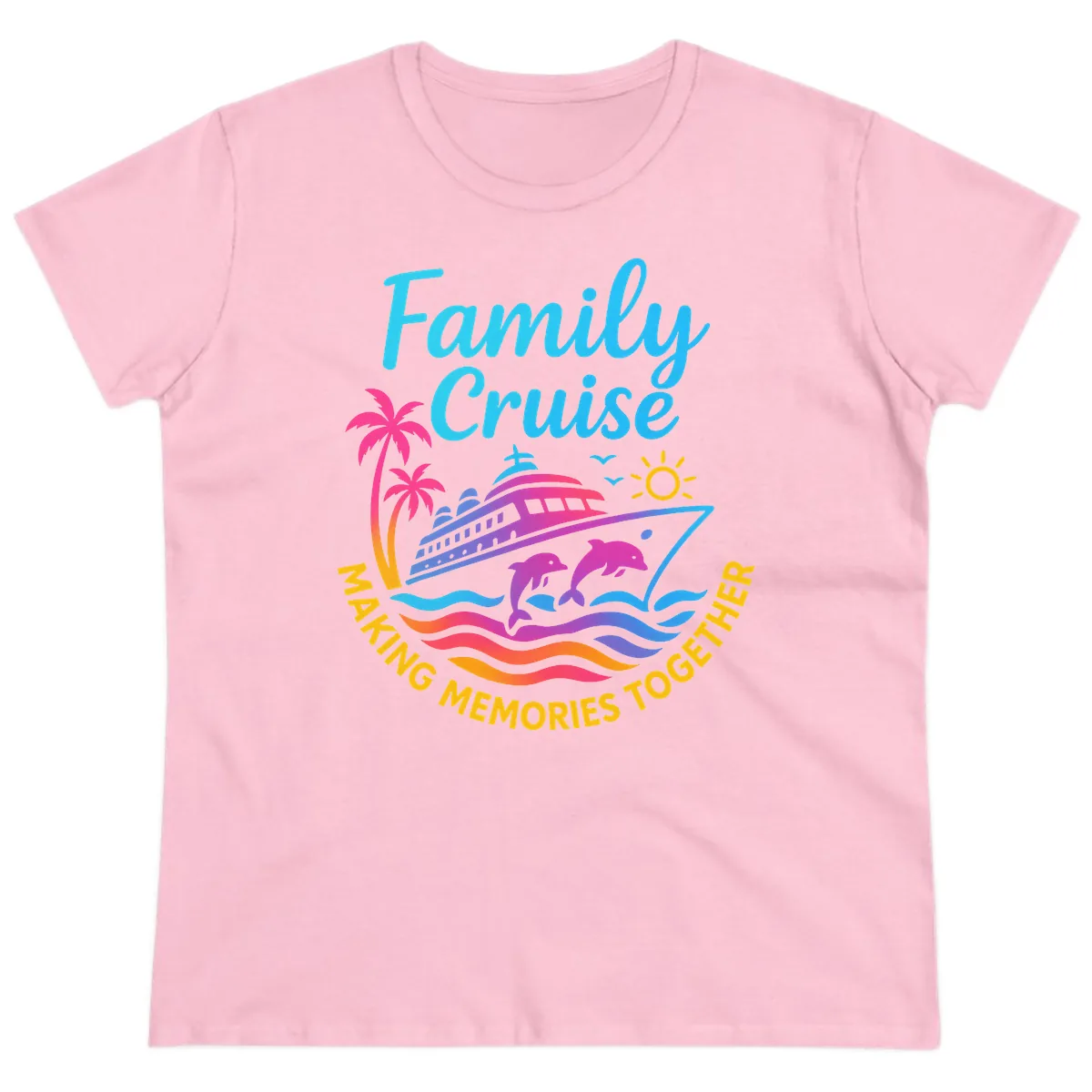 Making Memories Family Cruise Vacation Ladies Tee in Light Pink
