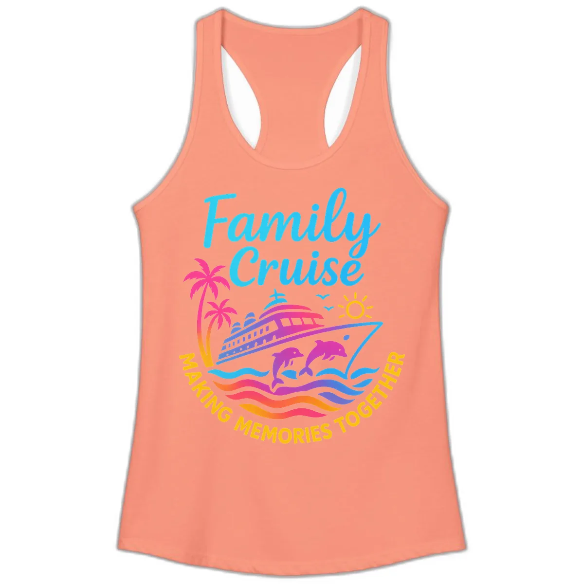 Making Memories Family Cruise Vacation Ladies Tank in Solid Light Orange