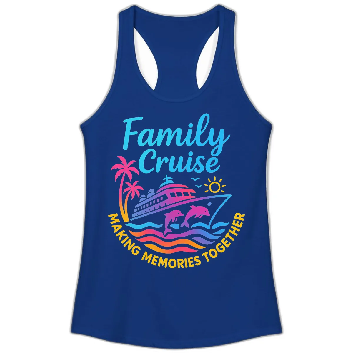 Making Memories Family Cruise Vacation Ladies Tank in Solid Royal