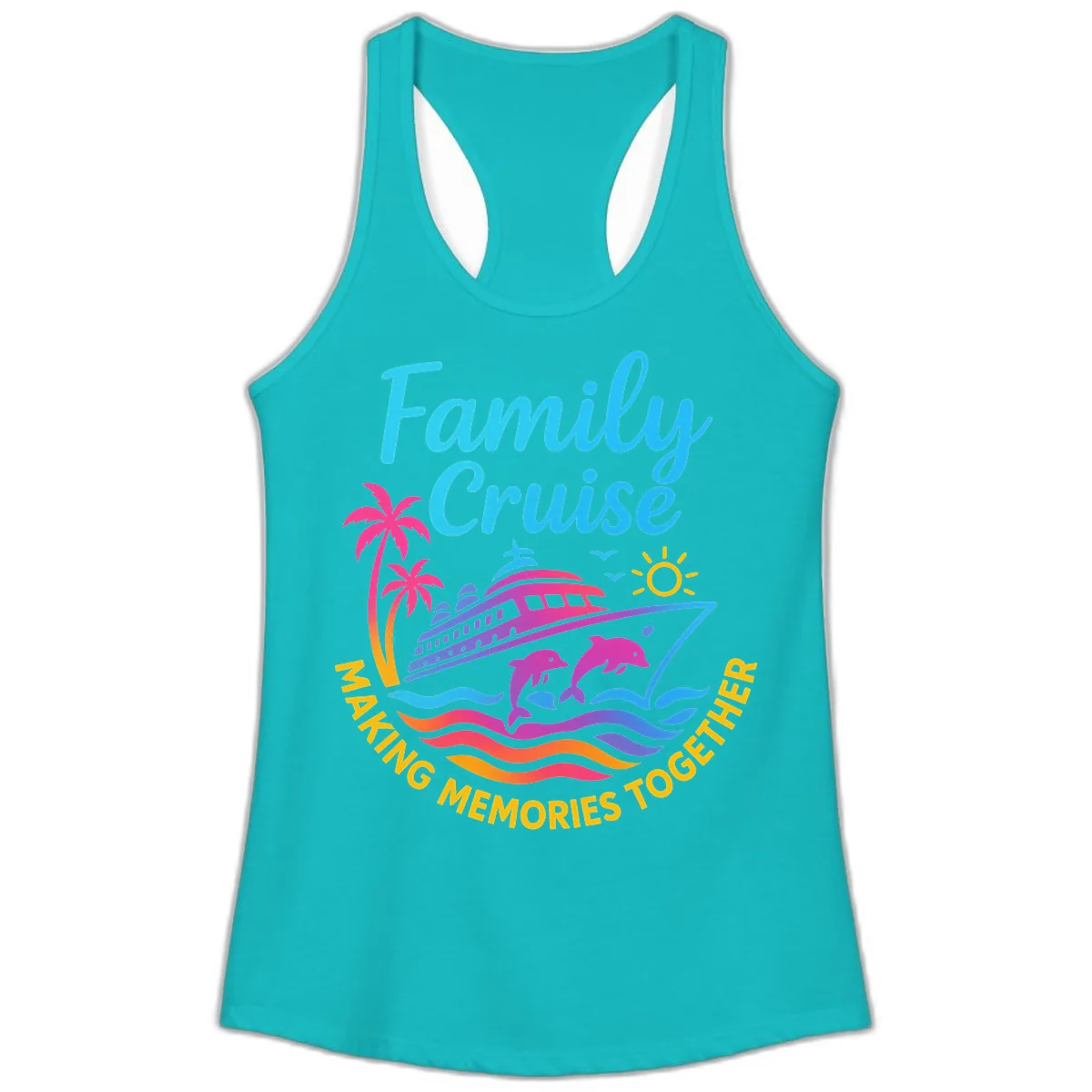 Making Memories Family Cruise Vacation Ladies Tank in Tahiti Blue