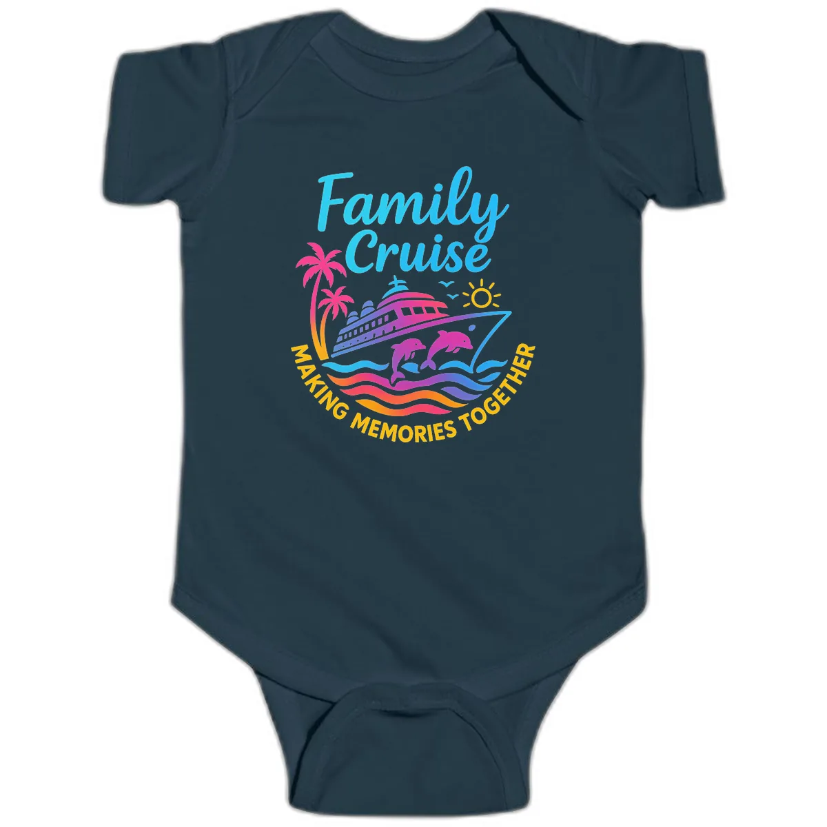 Making Memories Family Cruise Vacation Baby Onesie in Navy
