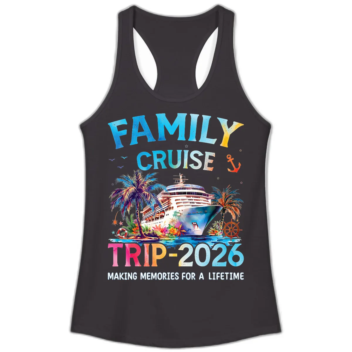 Family Cruise Trip 2026 Making Memories A Lifetime Ladies Tank in Black