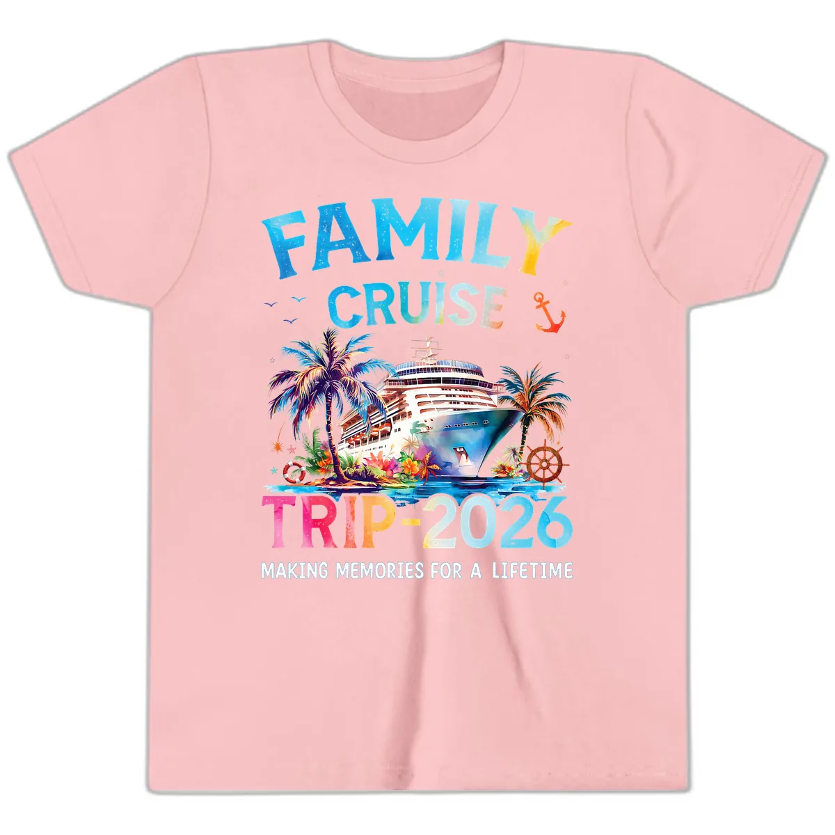 Family Cruise Trip 2026 Making Memories A Lifetime Youth T-Shirt in Pink