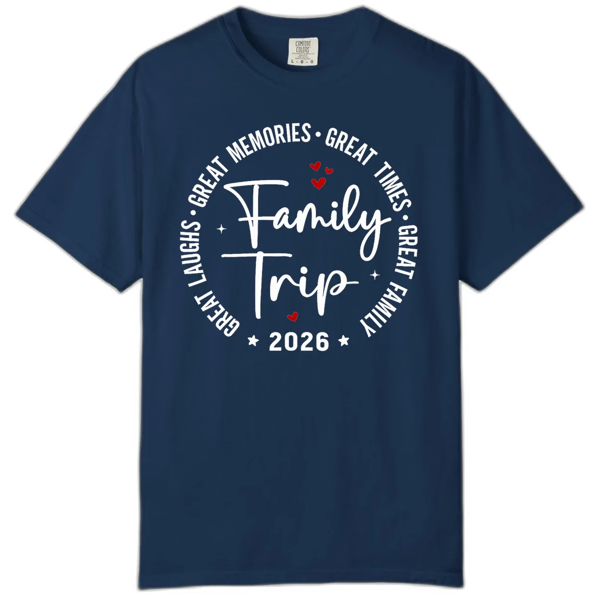Family Trip 2026 Great Memories Badge Comfort Color in Navy