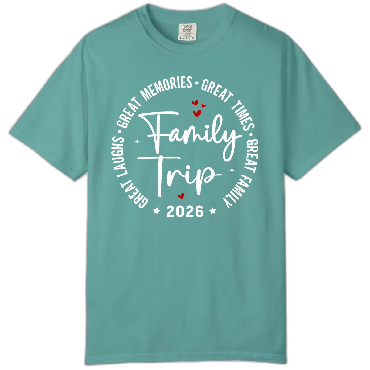 Family Trip 2026 Great Memories Badge Comfort Color in Seafoam