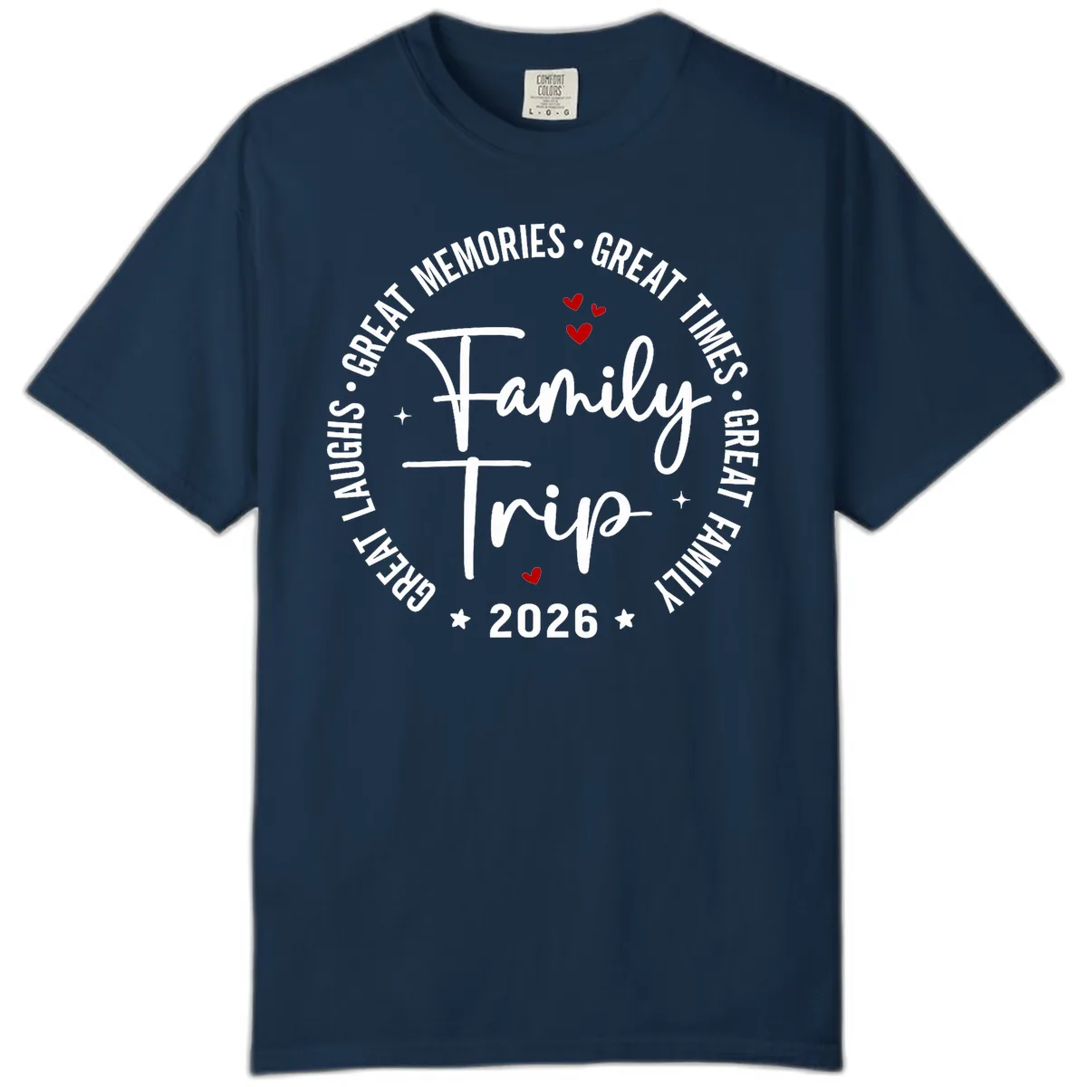 Family Trip 2026 Great Memories Badge Comfort Color in True Navy