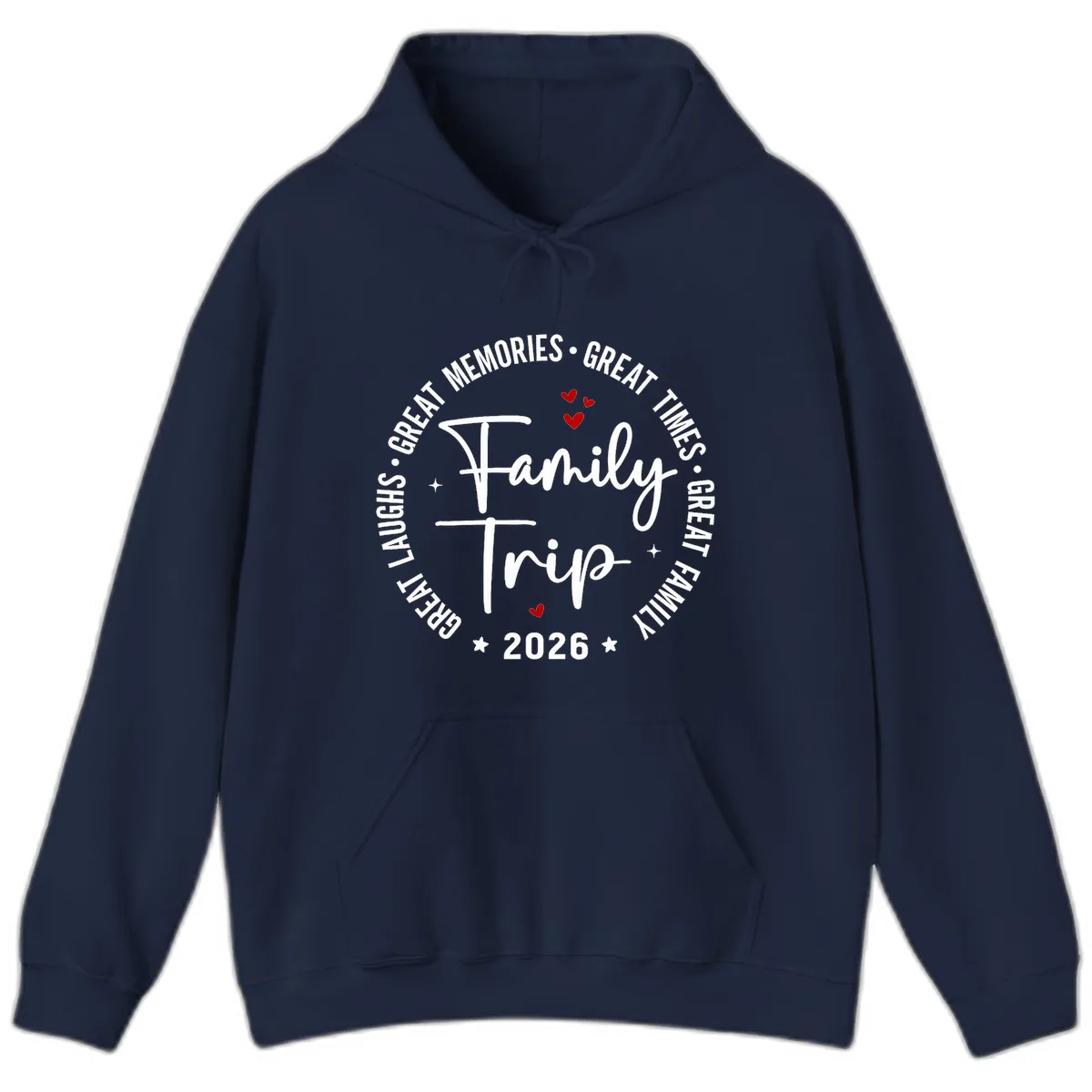 Family Trip 2026 Great Memories Badge Hoodie in Navy