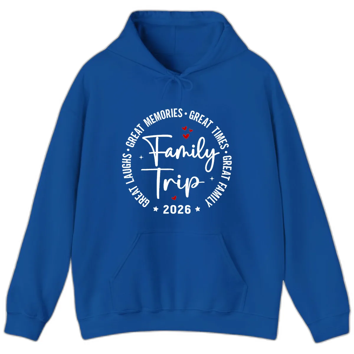 Family Trip 2026 Great Memories Badge Hoodie in Royal