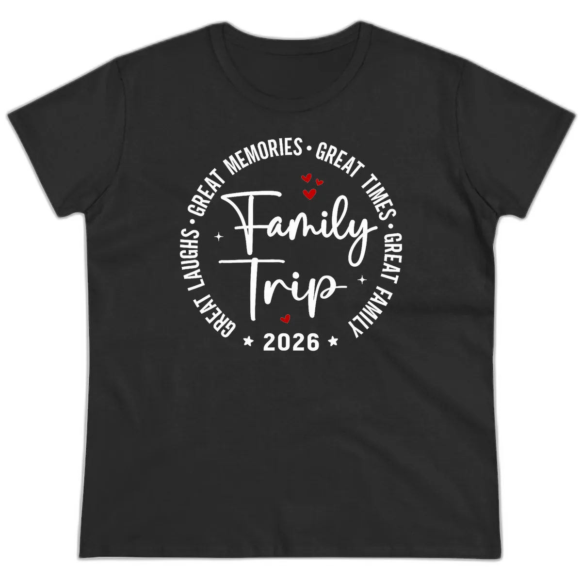 Family Trip 2026 Great Memories Badge Ladies Tee in Black