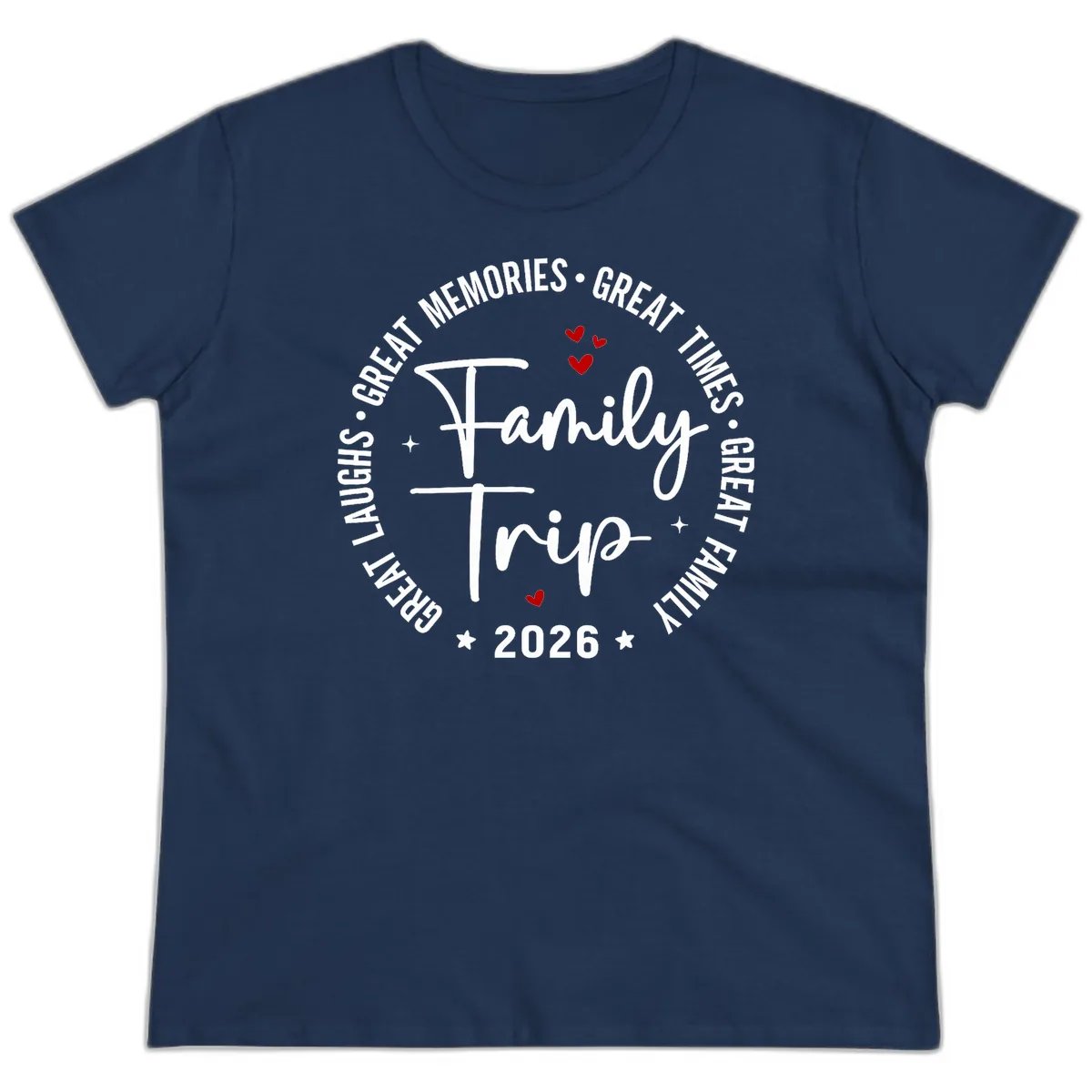 Family Trip 2026 Great Memories Badge Ladies Tee in Navy