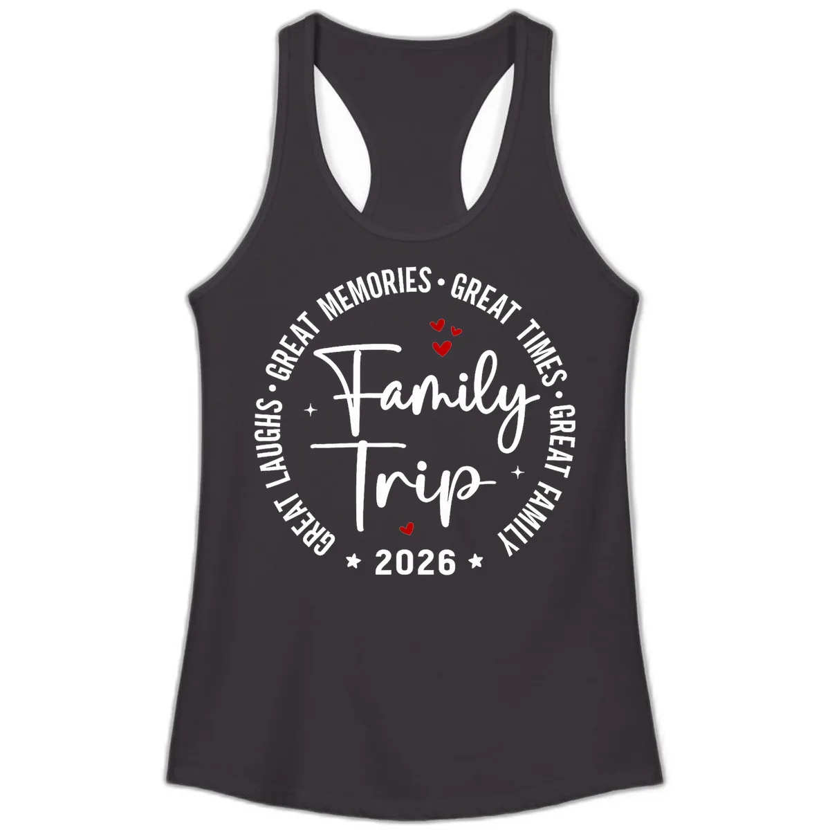 Family Trip 2026 Great Memories Badge Ladies Tank in Black