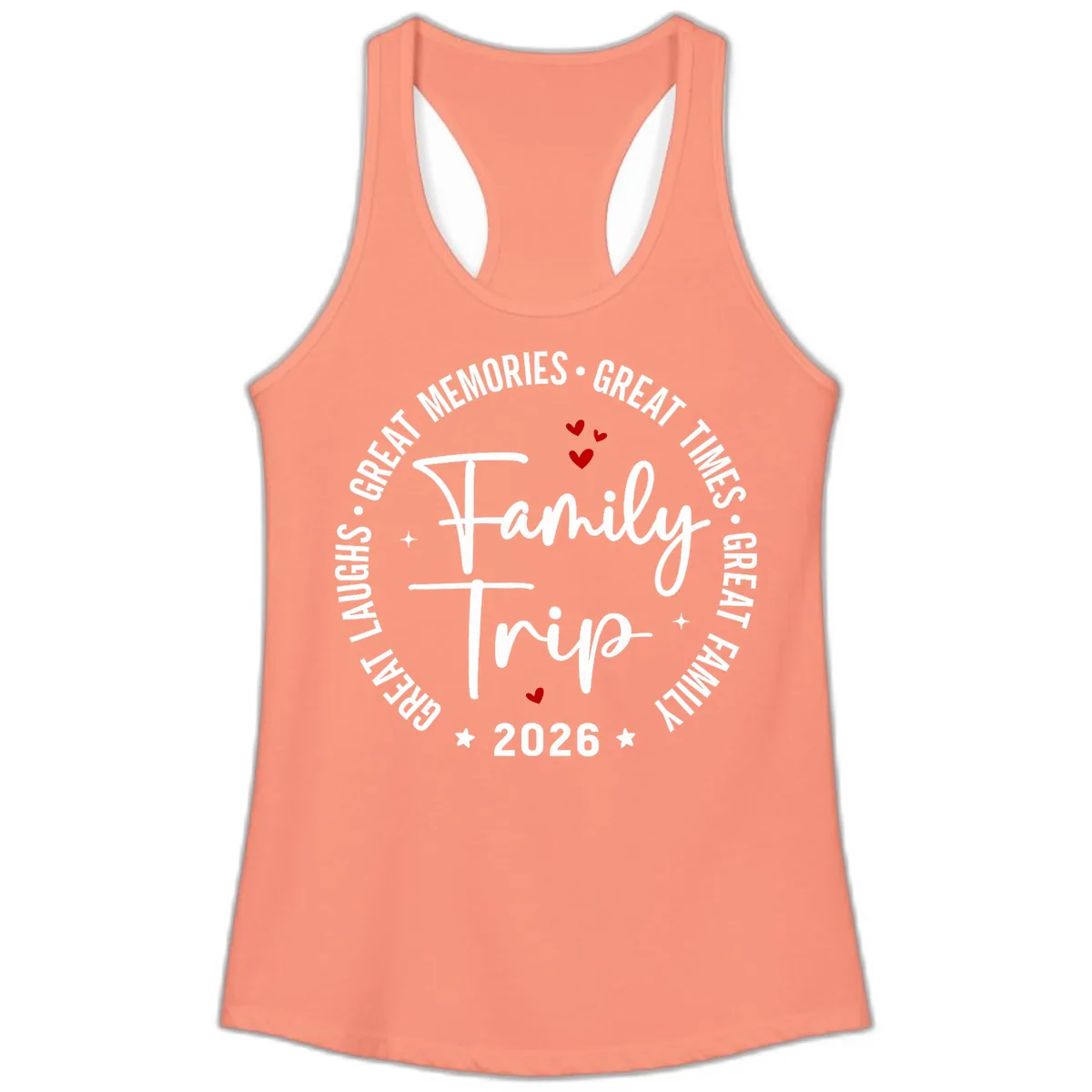 Family Trip 2026 Great Memories Badge Ladies Tank in Solid Light Orange