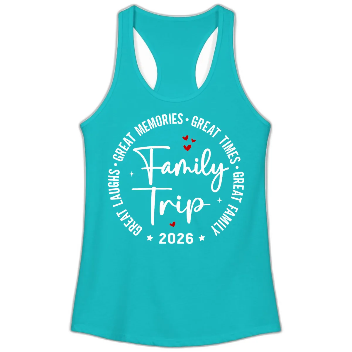 Family Trip 2026 Great Memories Badge Ladies Tank in Tahiti Blue