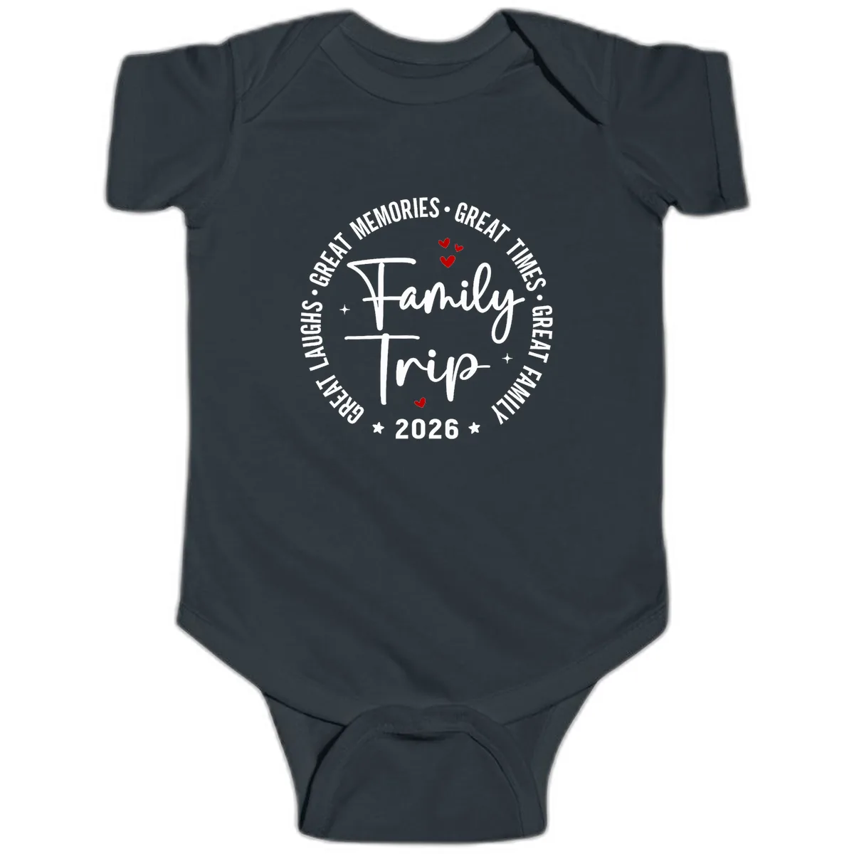 Family Trip 2026 Great Memories Badge Baby Onesie in Black